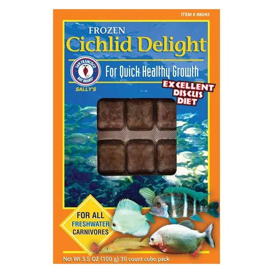 San Francisco Bay Brand Frozen Cichlid Delight - Premium Frozen Fish Food for Cichlids (30 Cubes, 3.5oz) - Ideal for African & South American Cichlid Diets in Home Aquariums