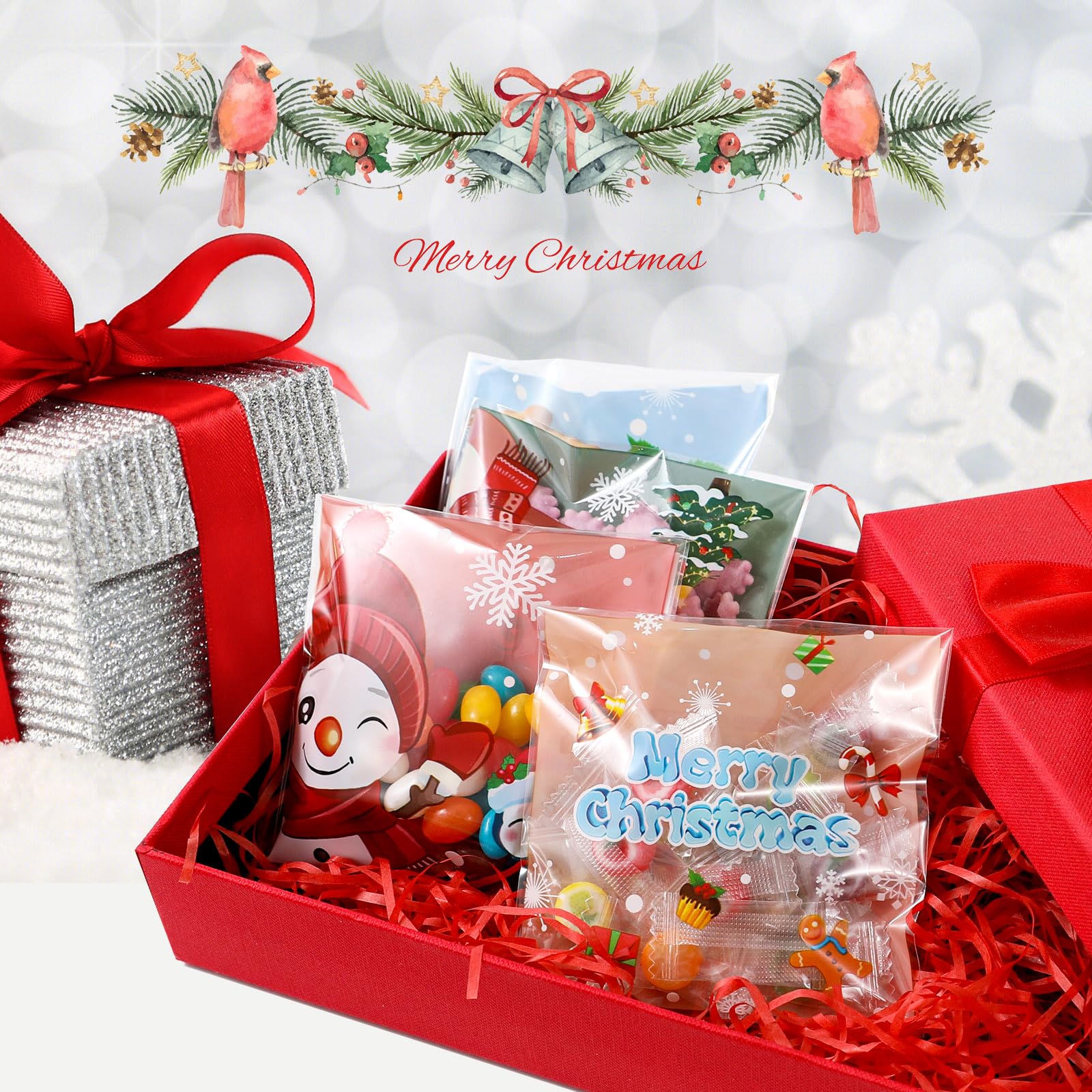idolpack 100 Pack 4x4 Inch Clear Resealable Christmas Cellophane Gift Bags for Cookies, Candies & Bakery Treats - Perfect for Holiday Gifting, Party Favors & DIY Gift Wrapping