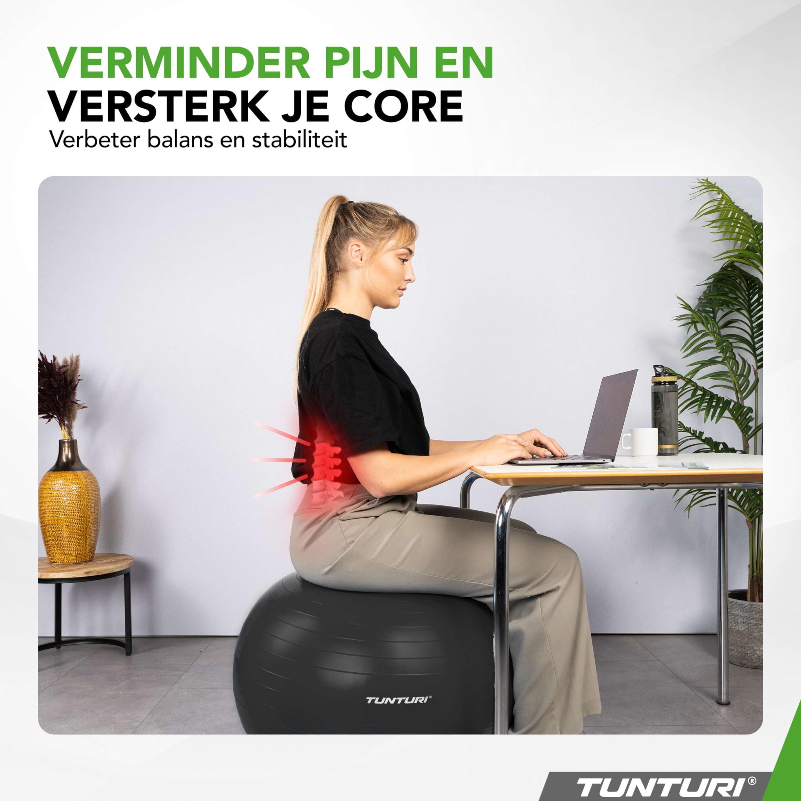 Tunturi Premium Anti-Burst Yoga Ball for Home Gym, Pilates, Workouts & Balance Training – 65cm/75cm Fitness Stability Ball with Pump & Guide