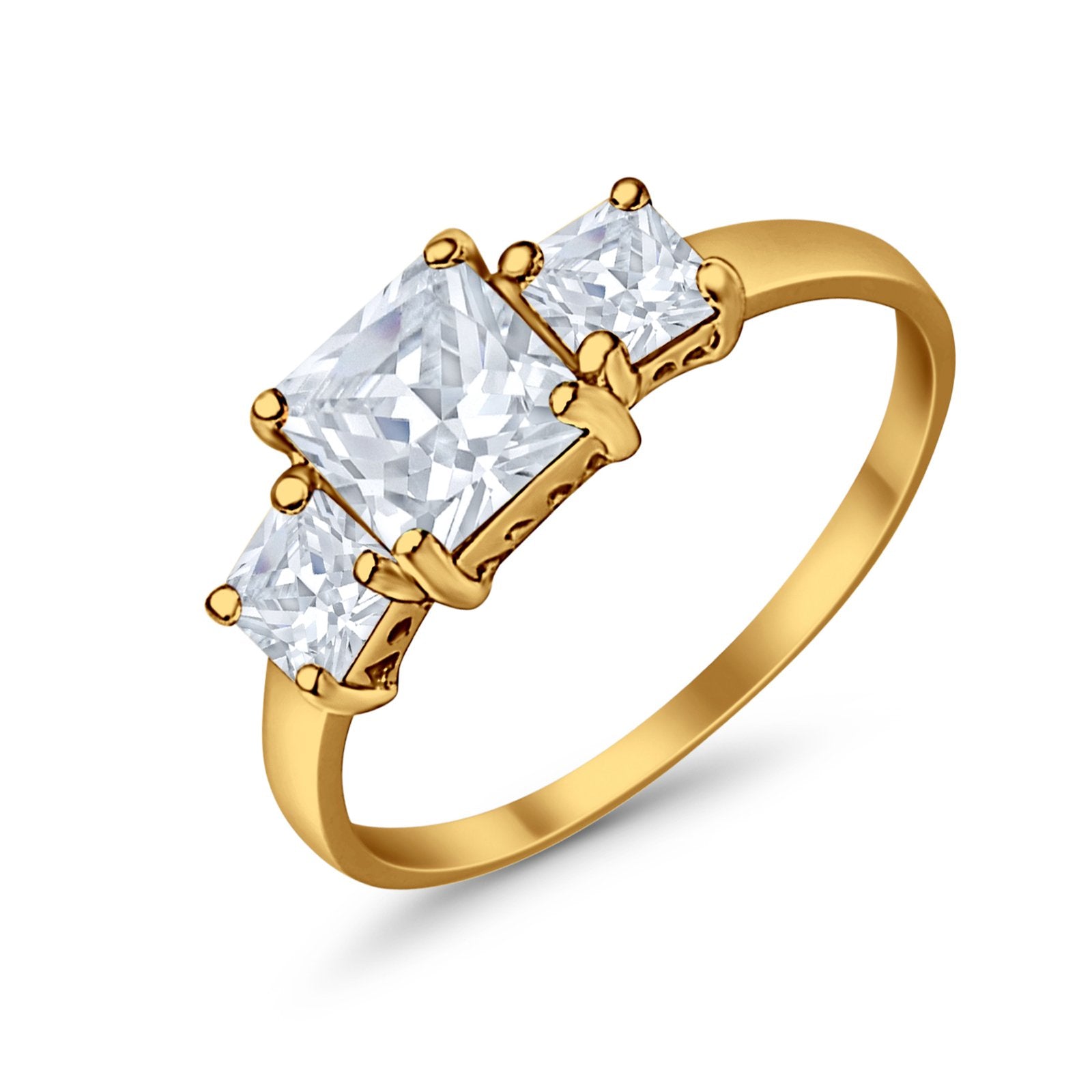 3 Stone Princess Cut Cubic Zirconia Ring - 925 Sterling Silver Fashion Jewelry for Women - Perfect for Weddings, Anniversaries & Special Occasions