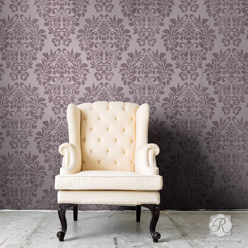 Damask Fabric Wall Stencil - Reusable DIY Painting Template for Home Decor, Bedroom & Living Room Wall Art Projects