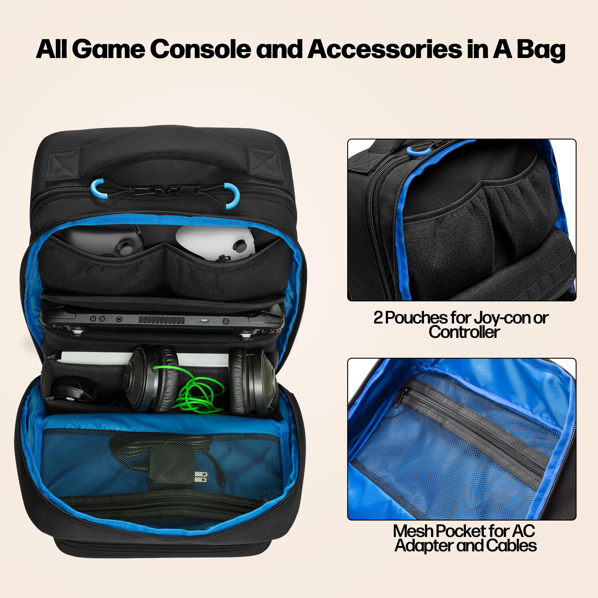 Steam Deck Backpack - Travel Case with Game Card Holder, Multiple Pockets for Headset, Docking Station & Controllers (Patent Design) - Perfect for Gaming On-The-Go & Travel Accessories