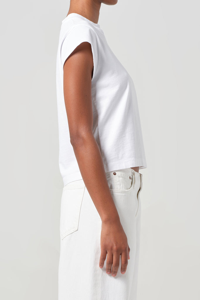 AGOLDE Bryce Cap Sleeve Tee - Women's White Cotton Short Sleeve T-Shirt | Casual Wear, Layering & Everyday Outfits