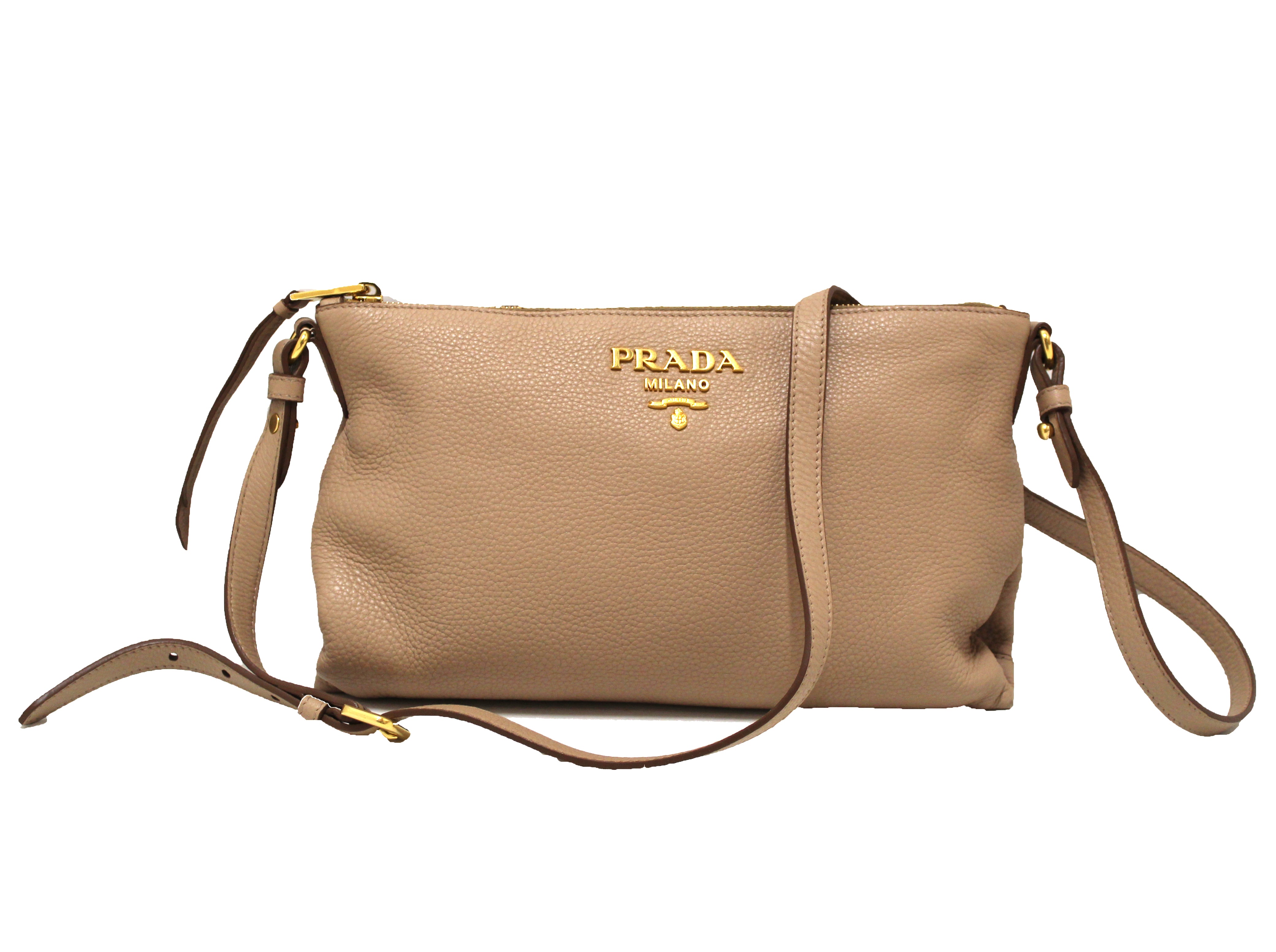Authentic Prada Cameo Beige Calfskin Leather Double Shoulder Bag for Women | Luxury Designer Handbag for Work, Travel & Everyday Use