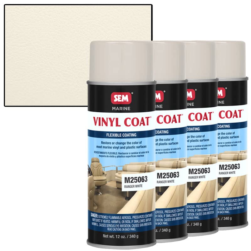 SEM M25063 Marine Vinyl Paint - Ranger White (4 Pack) - Durable Boat Upholstery Coating for Marine Seats, Cushions & Outdoor Furniture