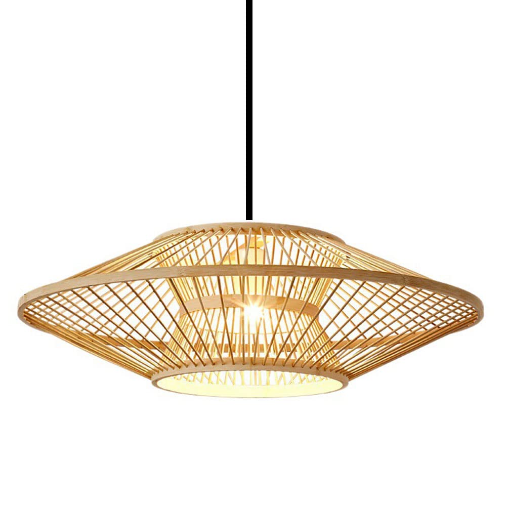 Vintage Bamboo Woven Pendant Light - Adjustable Rattan Chandelier with E27 Socket for Restaurant, Tea Room & Corridor - Natural Handcrafted Hanging Lamp for Boho & Country Decor