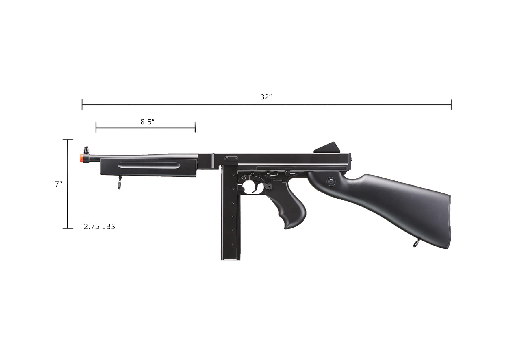 Airsoft Tommy Thompson Submachine Gun - Durable WW2 Chicago Typewriter Full Auto AEG with Extra Stick Magazines, Battery & Charger - Perfect for Airsoft Battles, WW2 Reenactments & Collectors