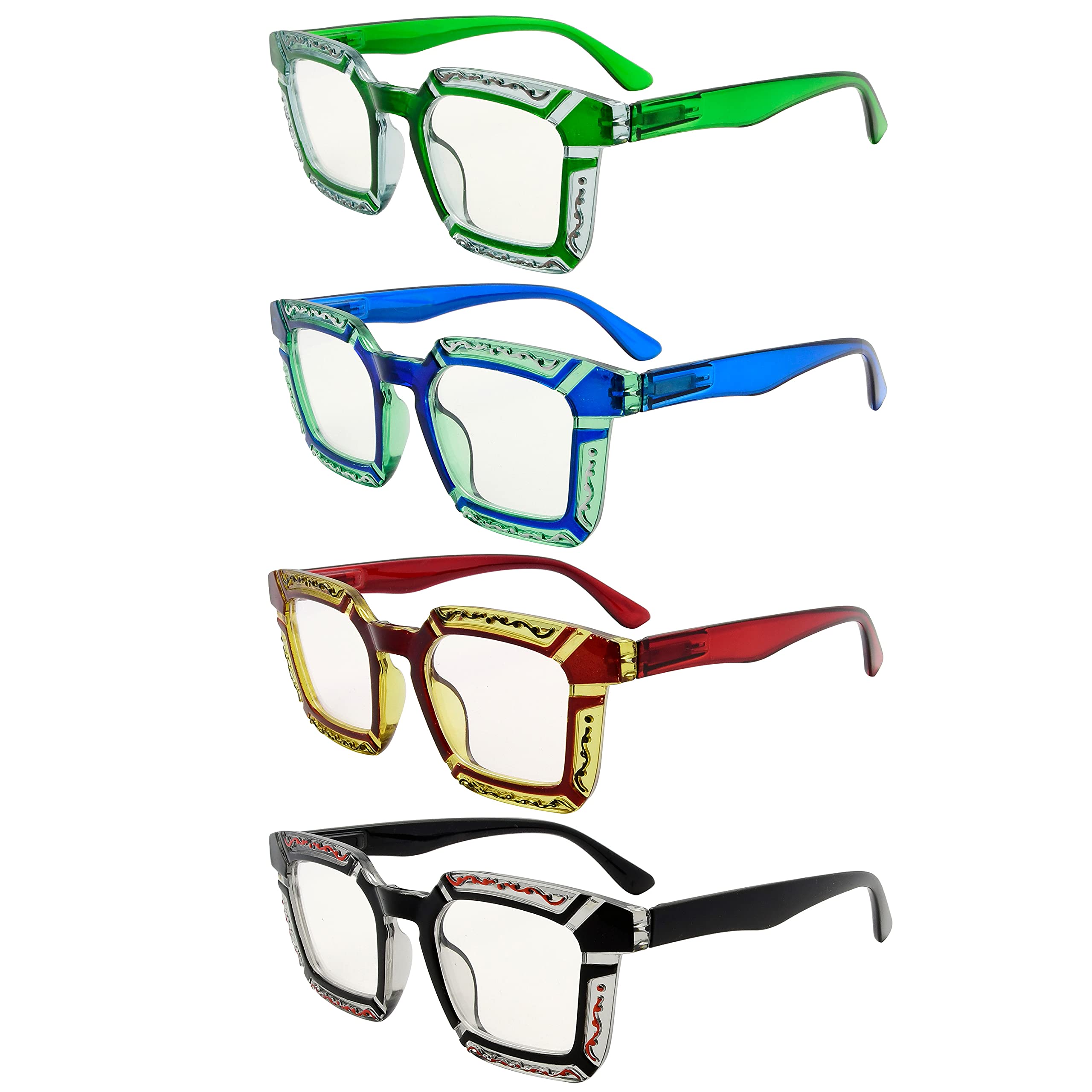 Eyekepper 4-Pack Blue Light Blocking Reading Glasses - Progressive Multifocal Readers for Women with Floral Pattern Design | Computer Glasses, Reading Glasses for Office & Home Use