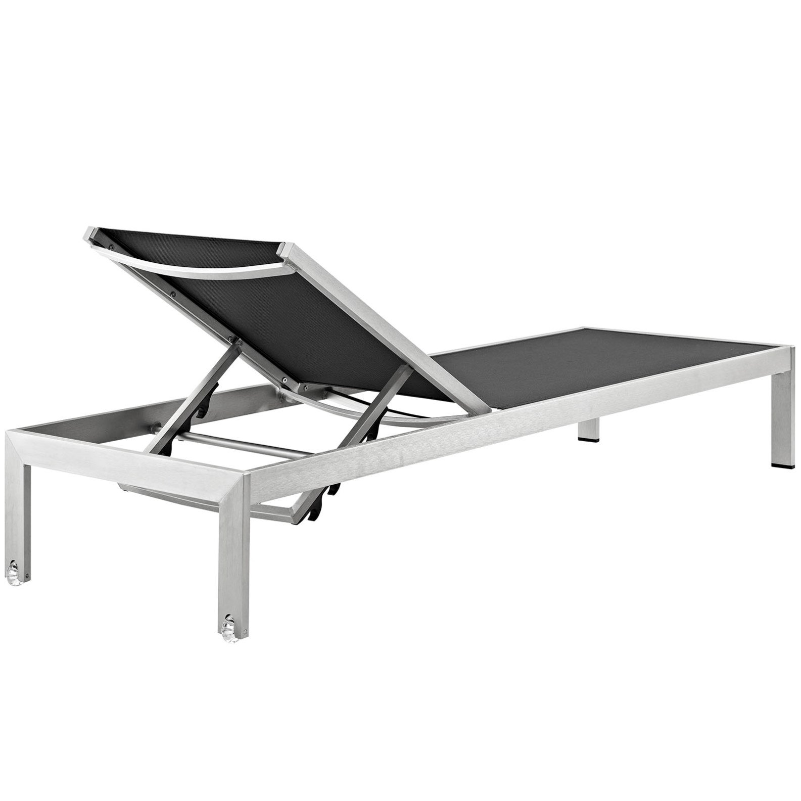 Modern Contemporary Urban Design Outdoor Patio Chaise Lounge Chair - Black Metal Aluminum Frame - Perfect for Balcony, Garden, Poolside & Backyard Relaxation