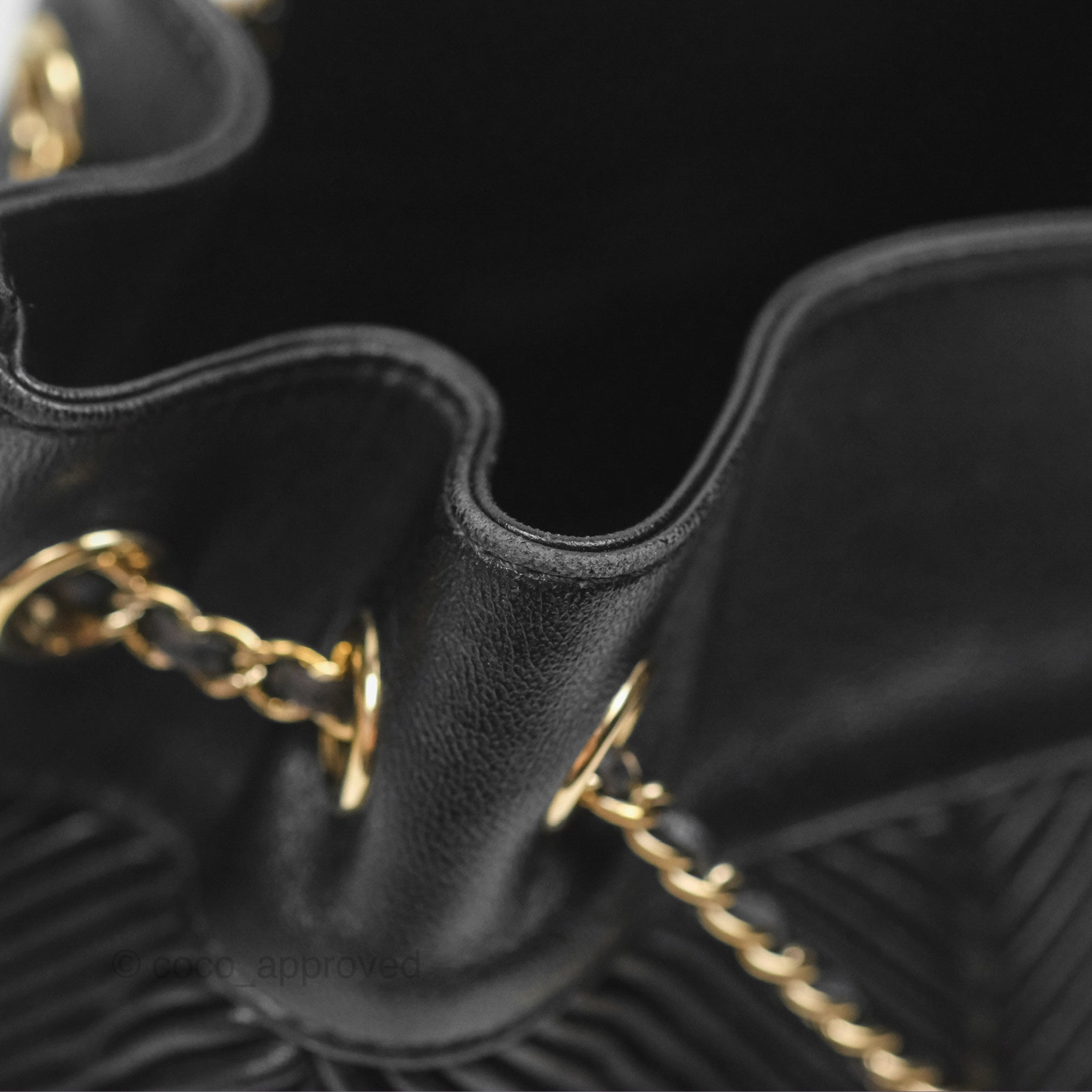 Chanel CC Chain Drawstring Bucket Bag Chevron Black Lambskin Gold Hardware - Luxury Crossbody Shoulder Bag for Women, Perfect for Parties, Date Nights & Special Occasions
