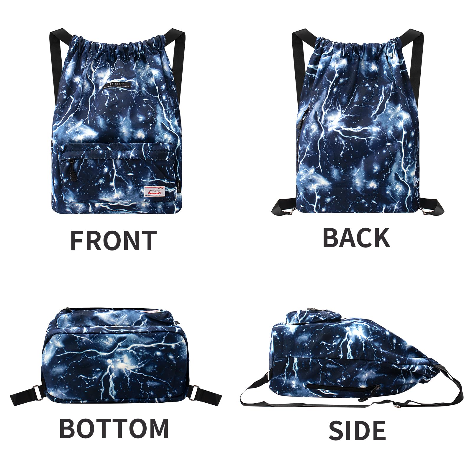 Waterproof Drawstring Sports Bag - Lightweight Sackpack Backpack for Men & Women - Gym, Travel, Beach & Outdoor Activities