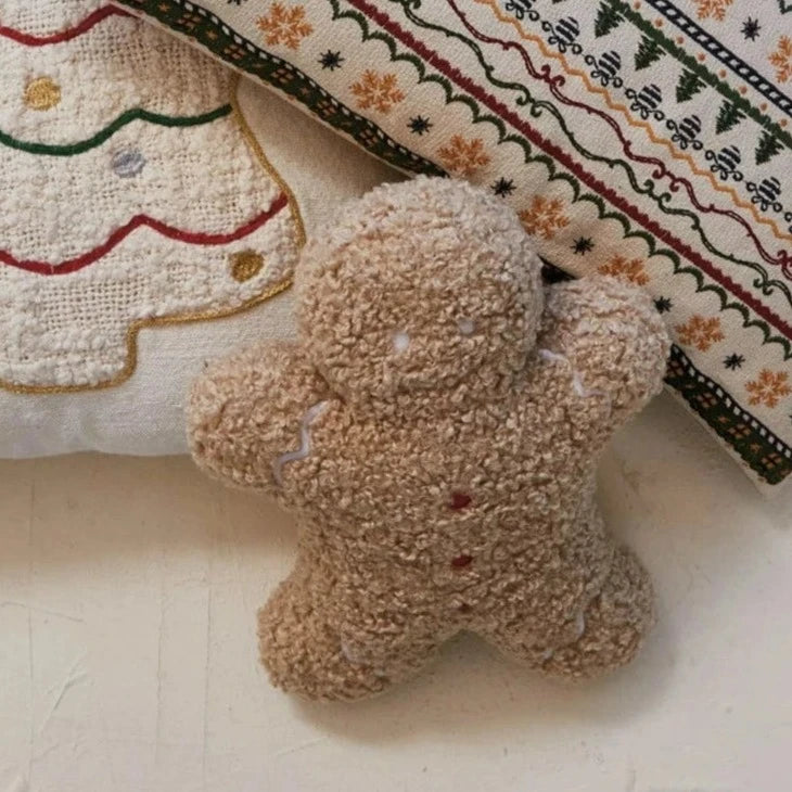 Cozy Gingerbread Man Pillow - Soft Christmas Holiday Decorative Throw Cushion for Sofa, Bed, and Home Decor - Perfect Gift for Kids & Adults