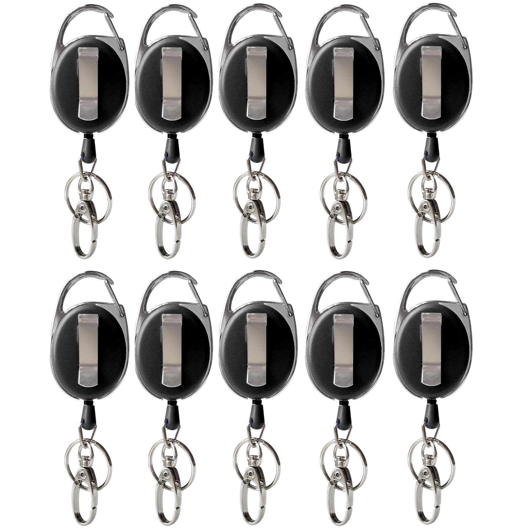 Retractable Badge Reel with Clip & Key Ring - 10 Pack Black ID Badge Holders for Work, Security & Events - Durable Lanyard Accessories for Nurses, Teachers & Office Professionals