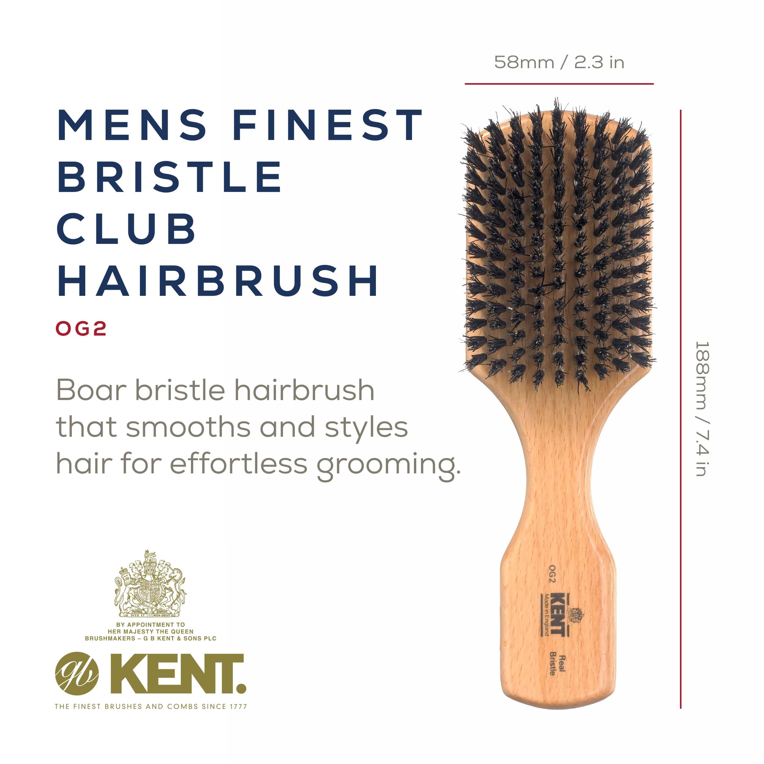 Kent OG2 Boar Bristle Hair & Beard Brush for Men - Grooming & Styling Essential