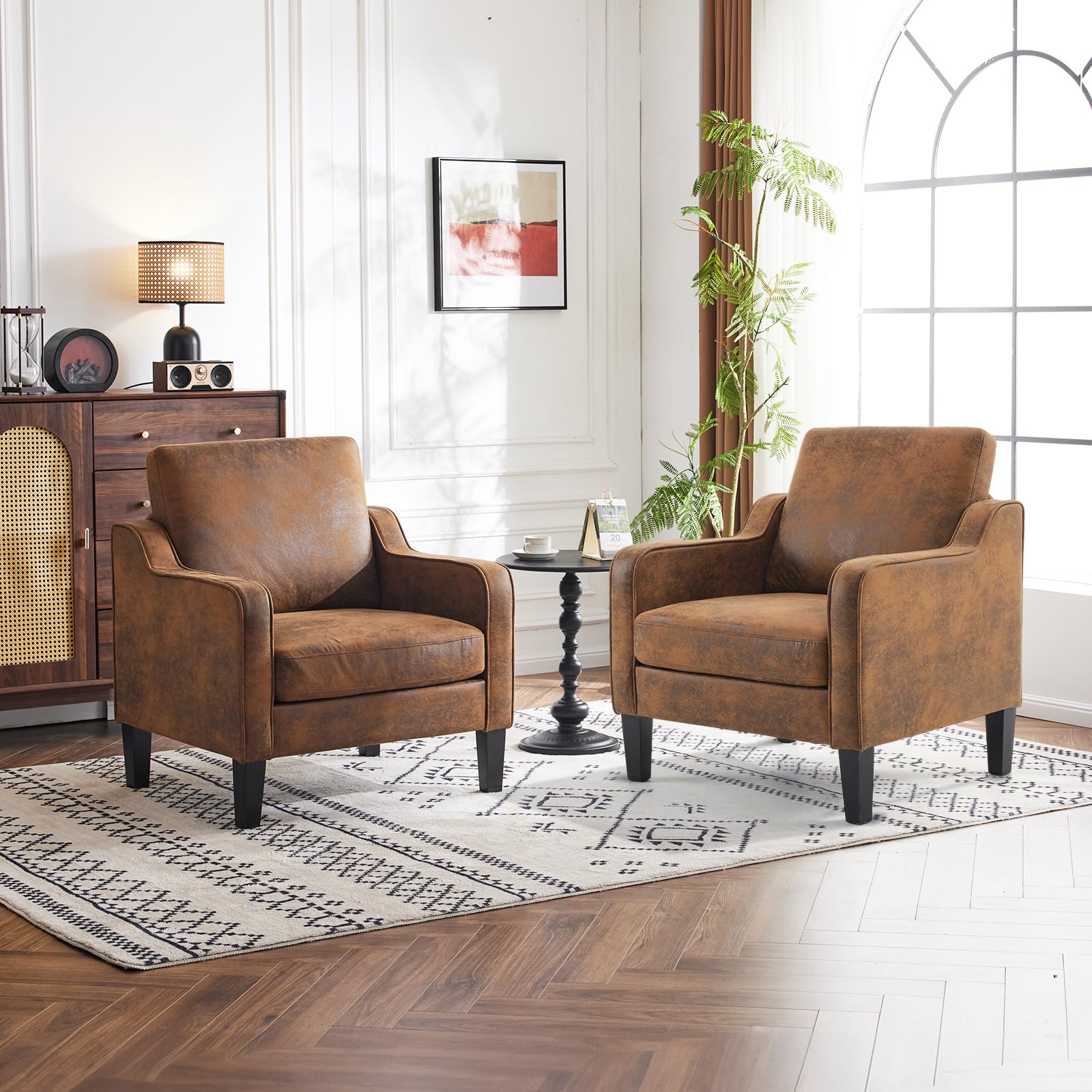 VINGLI Mid Century Modern Accent Chair - Rustic Upholstered Reading Chair for Living Room, Bedroom & Apartment - Comfy Scooped Arm Chair for Waiting Room & Home Office - Perfect for Relaxing, Reading & Decor