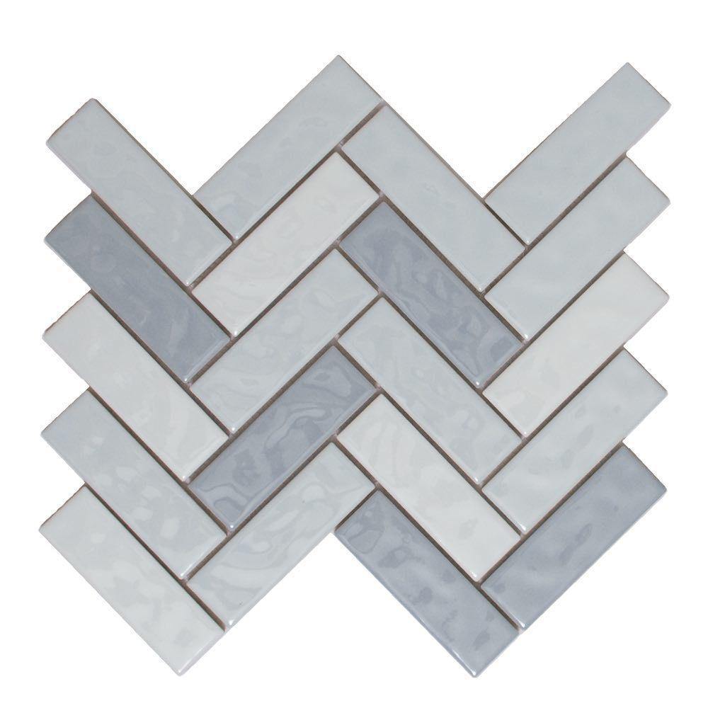 Herringbone Pattern Ceramic Wall Tile - Mist Gray for Bathroom & Kitchen Backsplash | Waterproof & Durable Home Decor