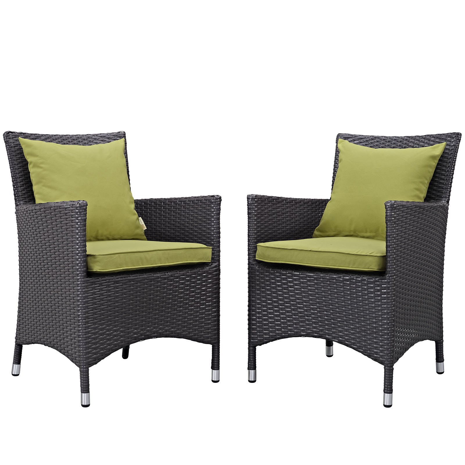 Modway EEI-2188-EXP-PER-SET 2-Piece Wicker Rattan Outdoor Patio Dining Armchair Set in Peridot Green - Perfect for Garden, Backyard, Poolside & Terrace Relaxation