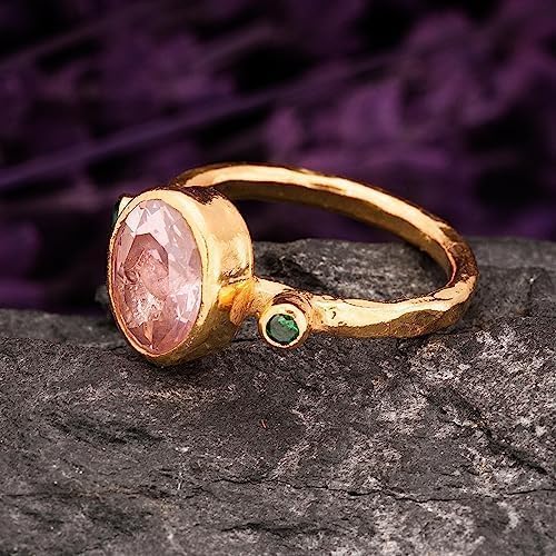 Elegant Pink Quartz Ring for Women - 925 Sterling Silver Oval Rose Quartz Jewelry with 24K Gold Plating | Perfect for Valentine's Day, Anniversary Gifts & Everyday Wear