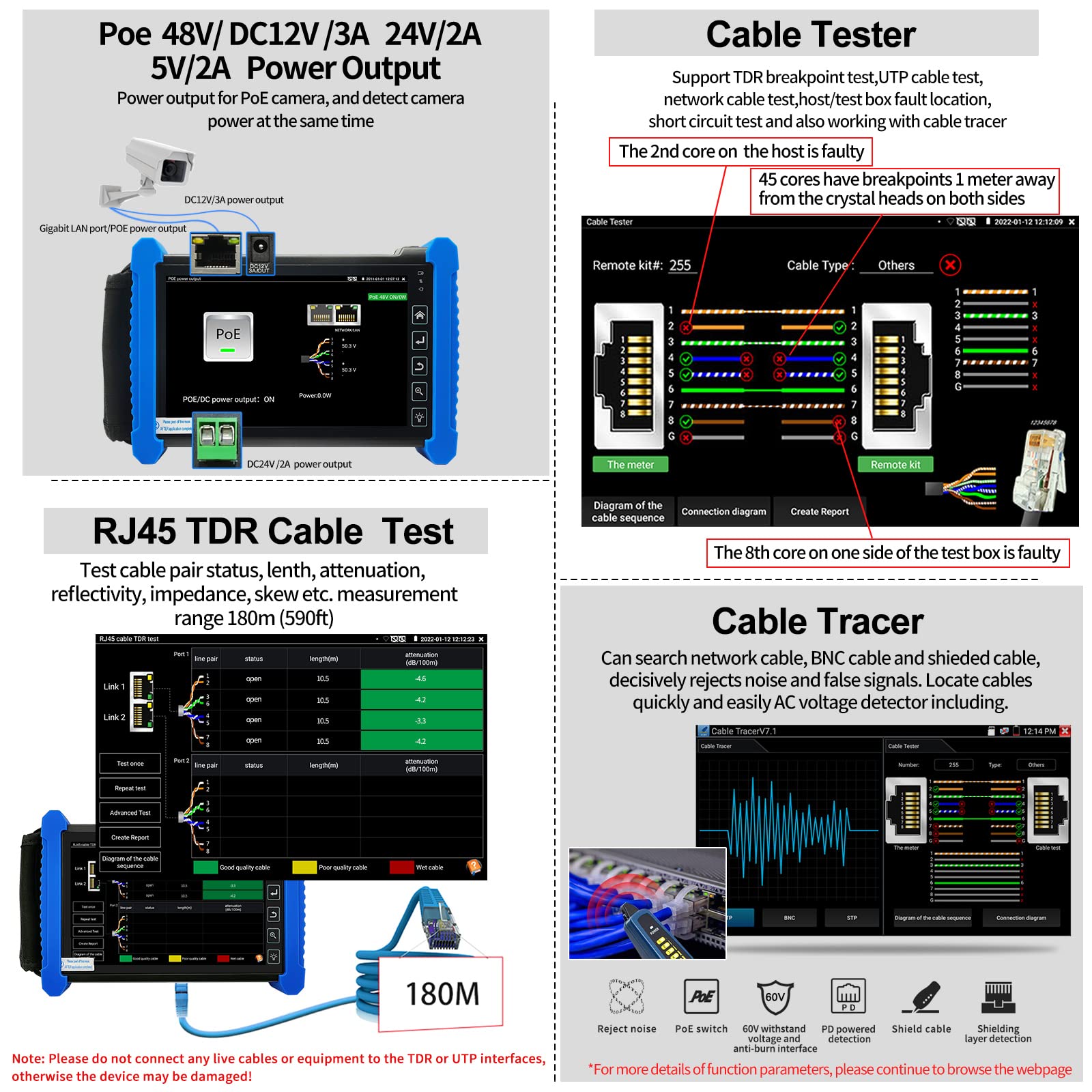 Rsrteng IPC-7600C Plus CCTV Camera Tester with Cable Tracer WT255 - 4K/8MP/8K/32MP Resolution, 7