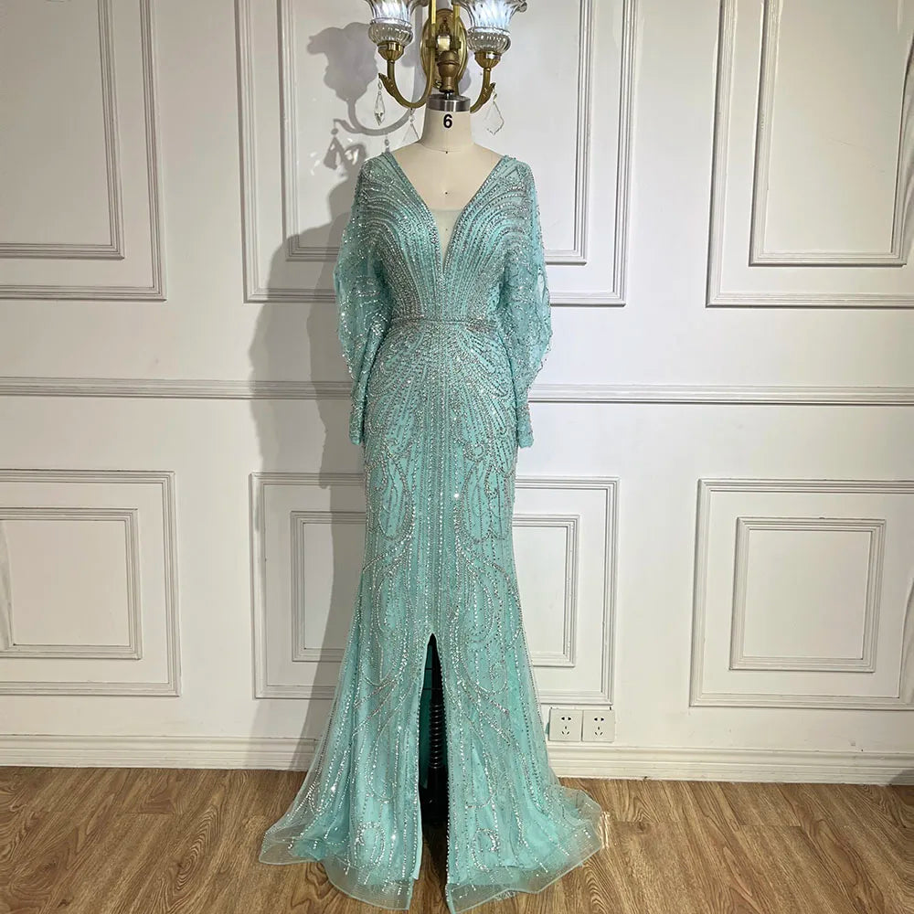 Luxury Arabic Tiffany Mermaid Beaded Evening Dress Gown LA72288A - Elegant Formal Gown for Prom, Wedding, and Red Carpet Events