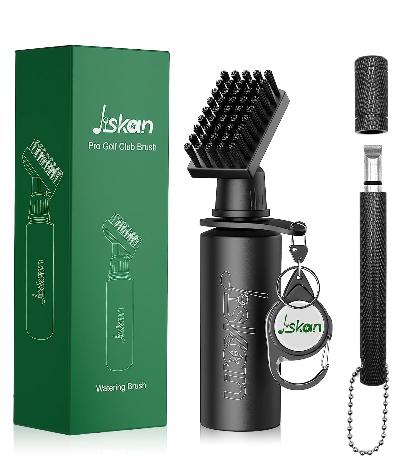 Premium Golf Club Cleaner Brush & Groove Sharpener Tool with Retractable Clip & Squeeze Water Bottle (7.5 Inch, 4oz) - Essential Golf Bag Accessories & Best Golf Gifts for Men - Perfect for Course Maintenance & On-the-Go Cleaning