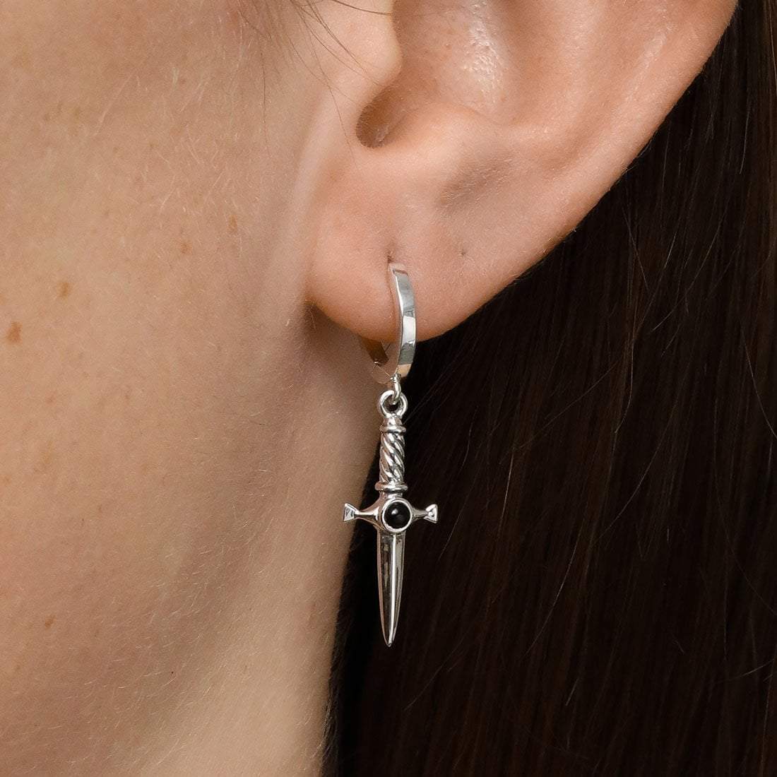 Cosmic Dagger Onyx Huggie Earrings - Stylish & Comfortable Hoop Earrings for Women - Perfect for Everyday Wear, Parties & Gifts