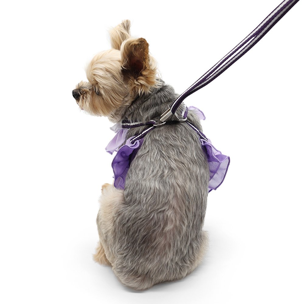 EasyGO Adjustable Multi-Ruffle Dog Harness in Purple - Perfect for Small Dogs, Walking, Training & Outdoor Adventures