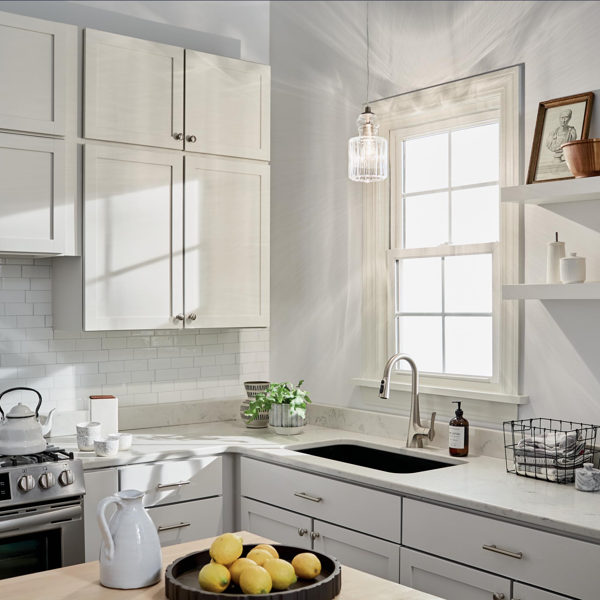 Kichler Lighting 43957NI Riviera Collection One Light Mini Pendant - Modern Ceiling Light Fixture for Kitchen Island, Dining Room & Bedroom Decor