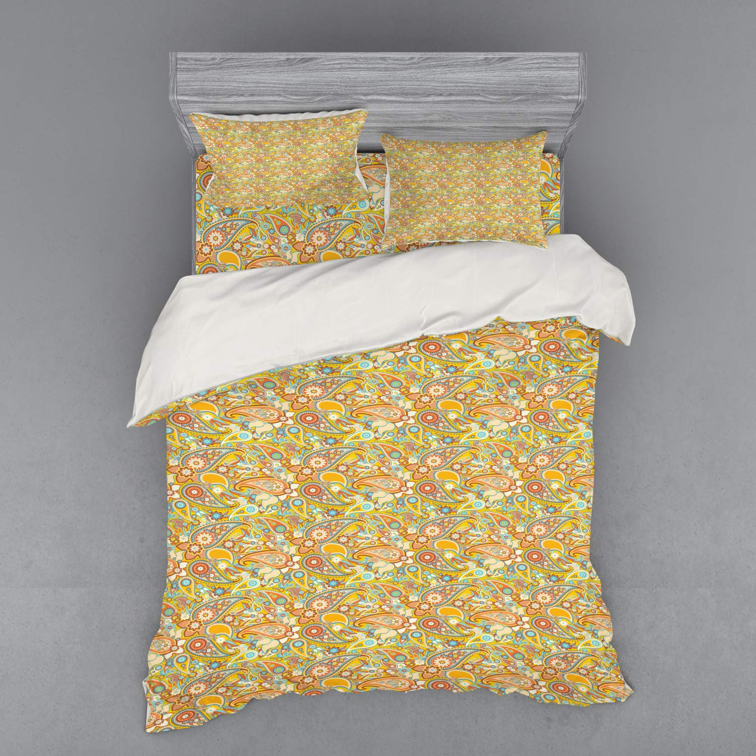 Ambesonne Paisley Queen Size 4-Piece Bedding Set - Traditional Oriental Design Duvet Cover with Shams & Fitted Sheet, Multicolor - Perfect for Boho Chic Bedrooms & Guest Room Decor