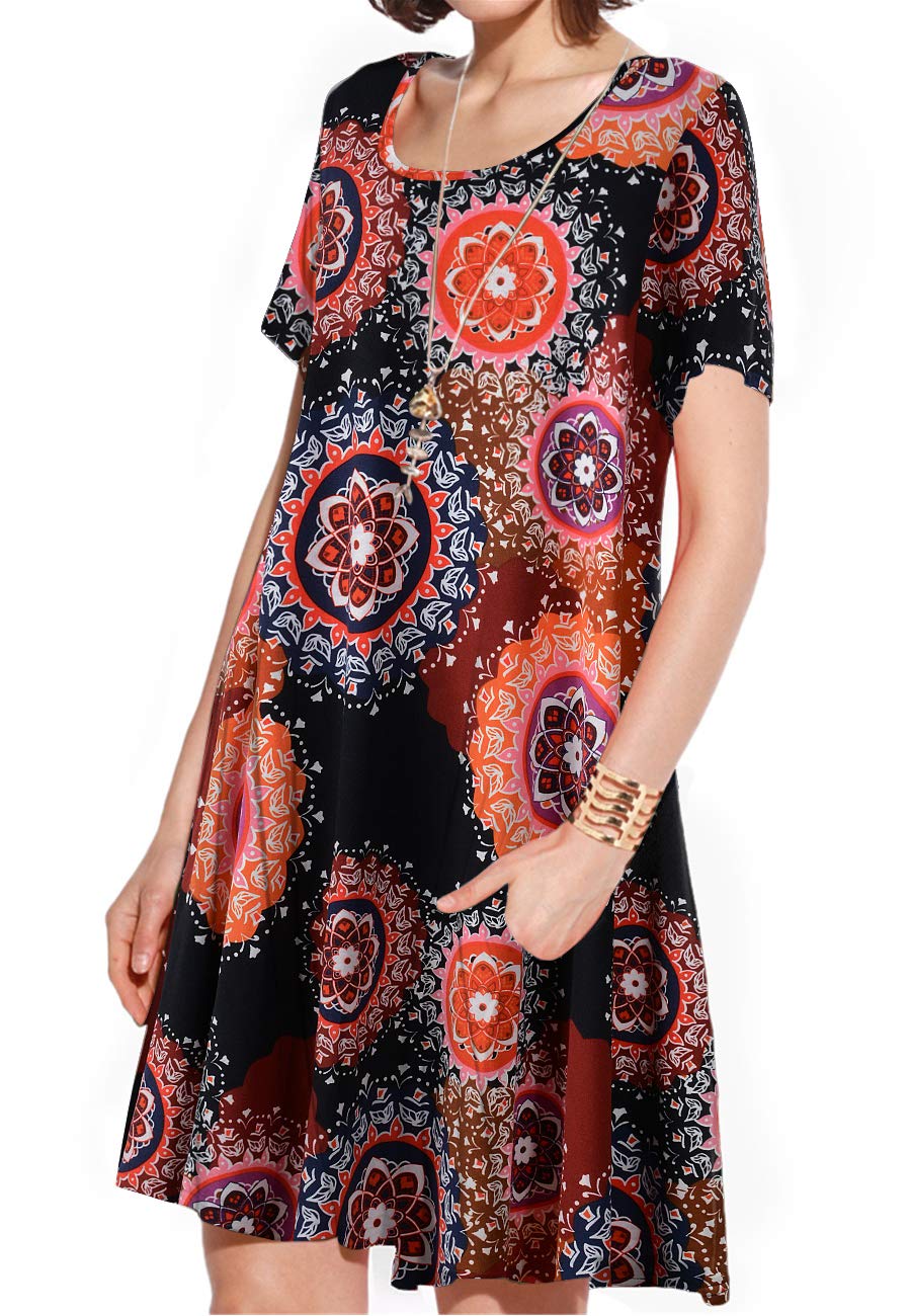 JollieLovin Women's Casual Swing T-Shirt Dress - Loose Fit Short Sleeve Summer Dress with Pockets | Plus Size Available | Perfect for Beach, Vacation & Everyday Wear