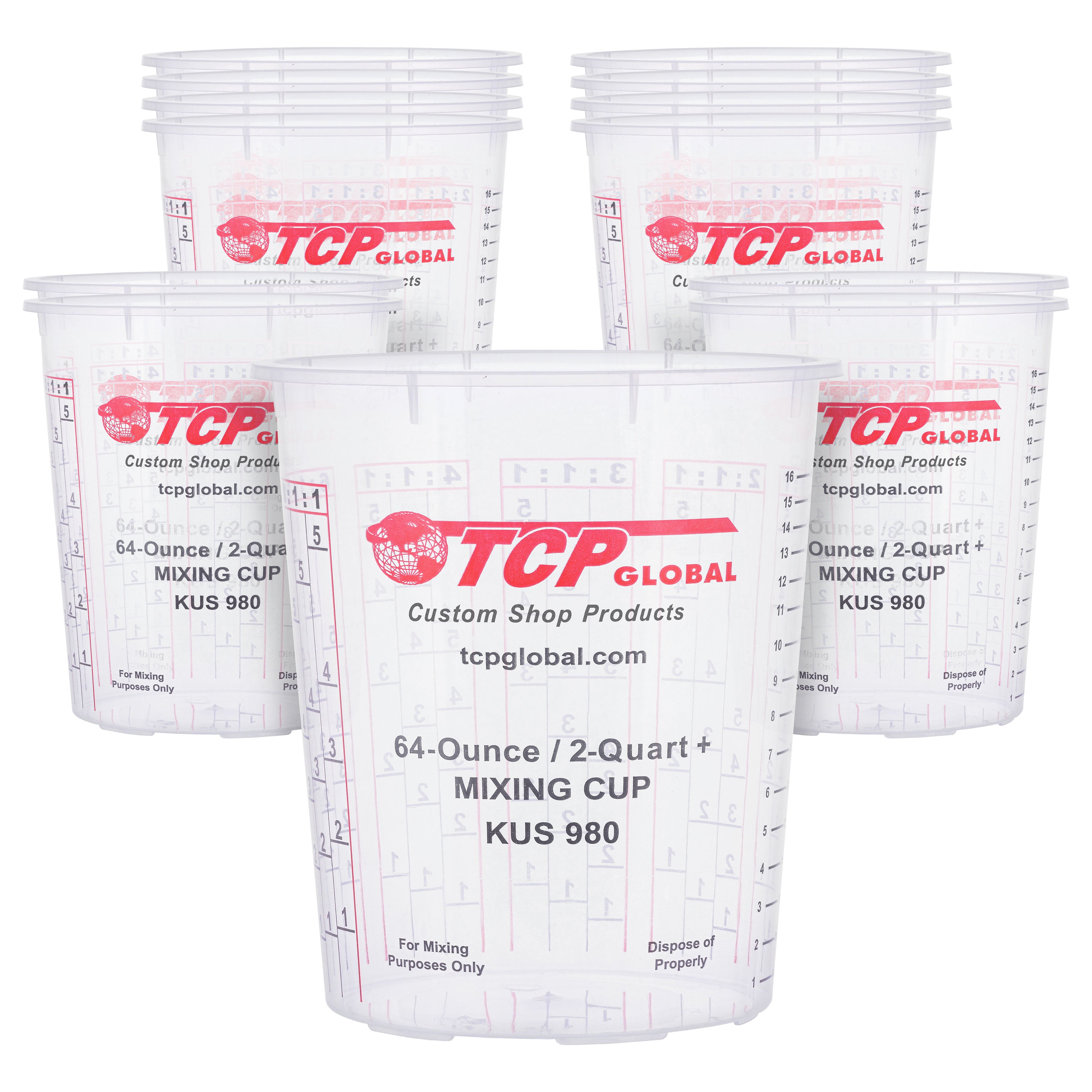 64oz Paint Mixing Cups (12 Pack) - Disposable & Reusable Plastic Measuring Cups for Automotive Painting, Epoxy Resin, Acrylic Arts & Crafts - Graduated with Mixing Ratios - Perfect for DIY Projects, Home Renovation & Professional Use