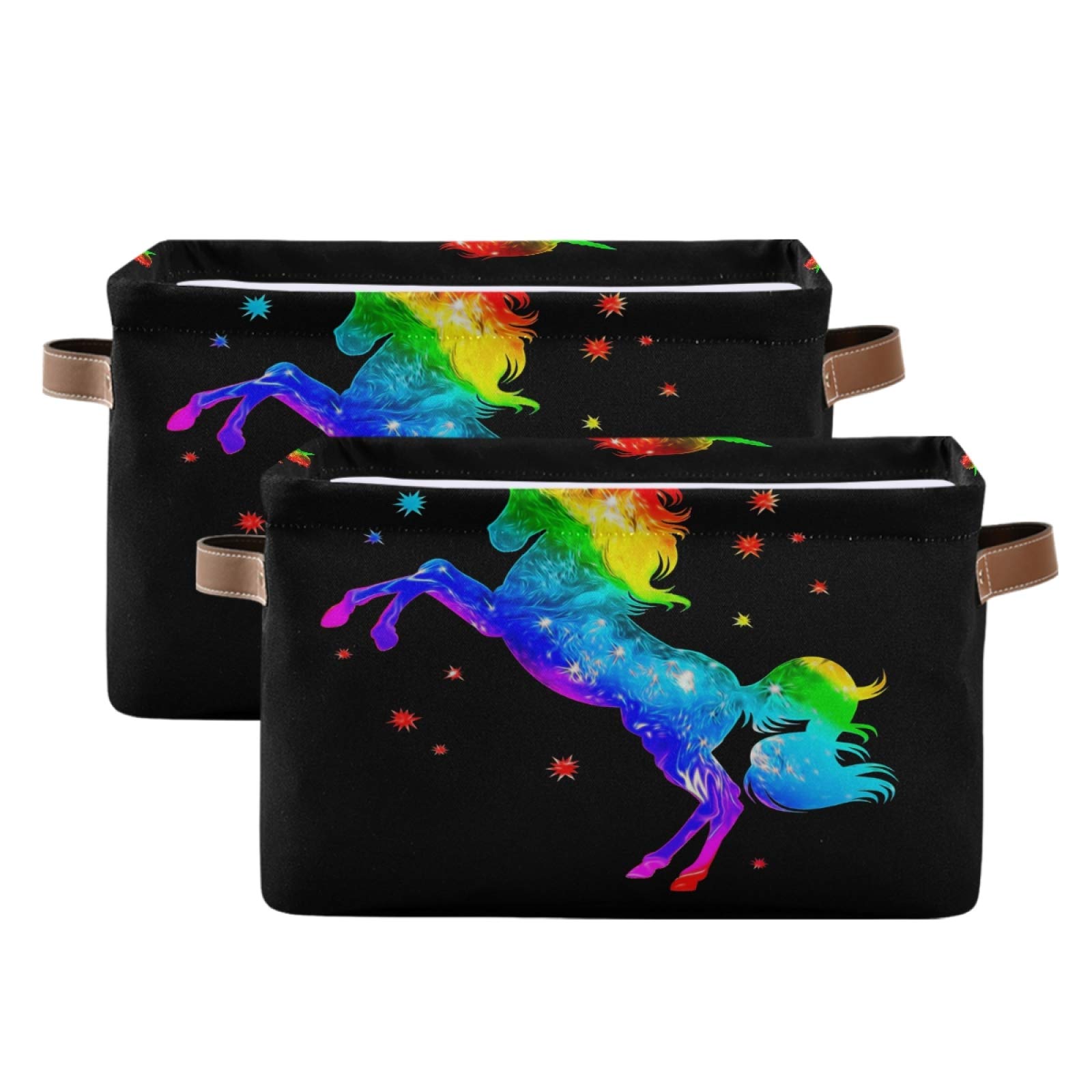 AUUXVA Rainbow Magic Unicorn Storage Cube Box - Durable Canvas Collapsible Toy Organizer Bin with Handles for Kids' Room, Closet, Nursery & Playroom | Perfect for Toys, Books & Home Organization