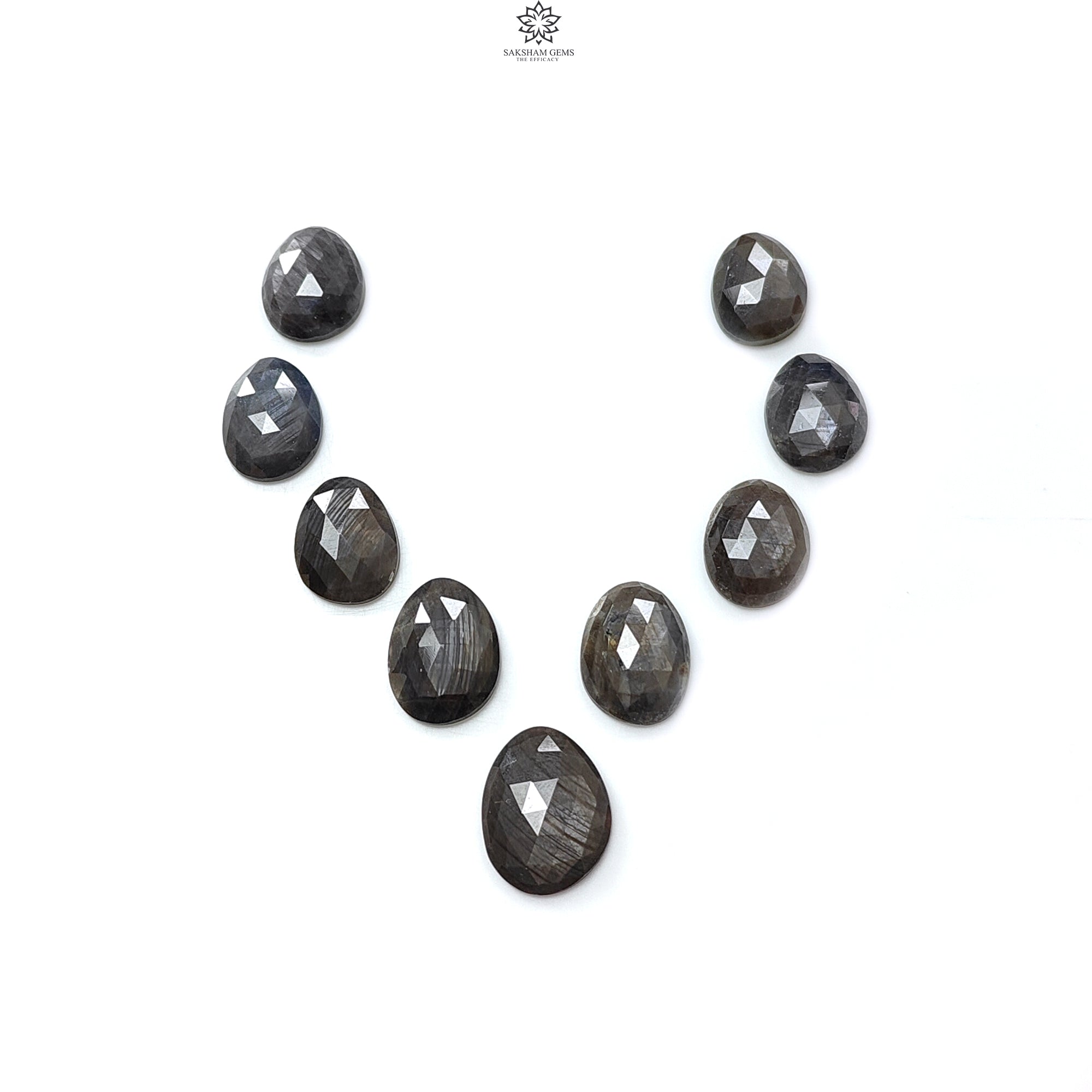 Natural Untreated Golden Brown & Silver Gray Sapphire Gemstone Rose Cut Slices - Faceted Egg Shape 9pcs Lot for Jewelry Making (Perfect for Rings, Necklaces, Earrings & DIY Craft Projects)