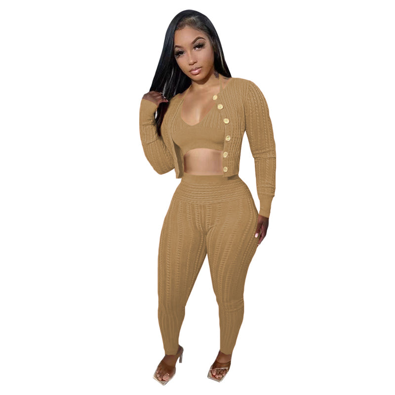 Solid Color Knit Sweater 3-Piece Set for Women - Soft Casual Outfit for Fall & Winter | Cozy Office Wear, Weekend Brunch & Holiday Gatherings