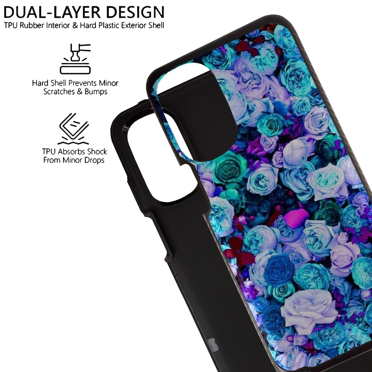 CasesOnDeck Premium Fitted Case for Moto G Stylus 2022 - Shockproof Brushed Armor Hybrid Grip Phone Cover with Blue Roses Design | Perfect for Everyday Protection & Stylish Look