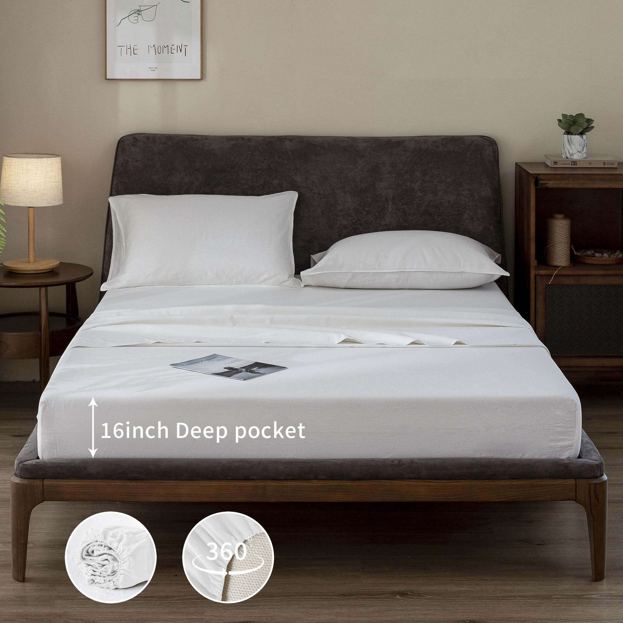 Premium 100% French Pure Linen Sheets Set Twin Size - 3 Piece Stonewashed Bedding (Flat Sheet, Fitted Sheet, Pillowcase) for Hot Sleepers - Breathable Deep Pocket Natural White Linen - Perfect for Summer Nights & Allergy Relief
