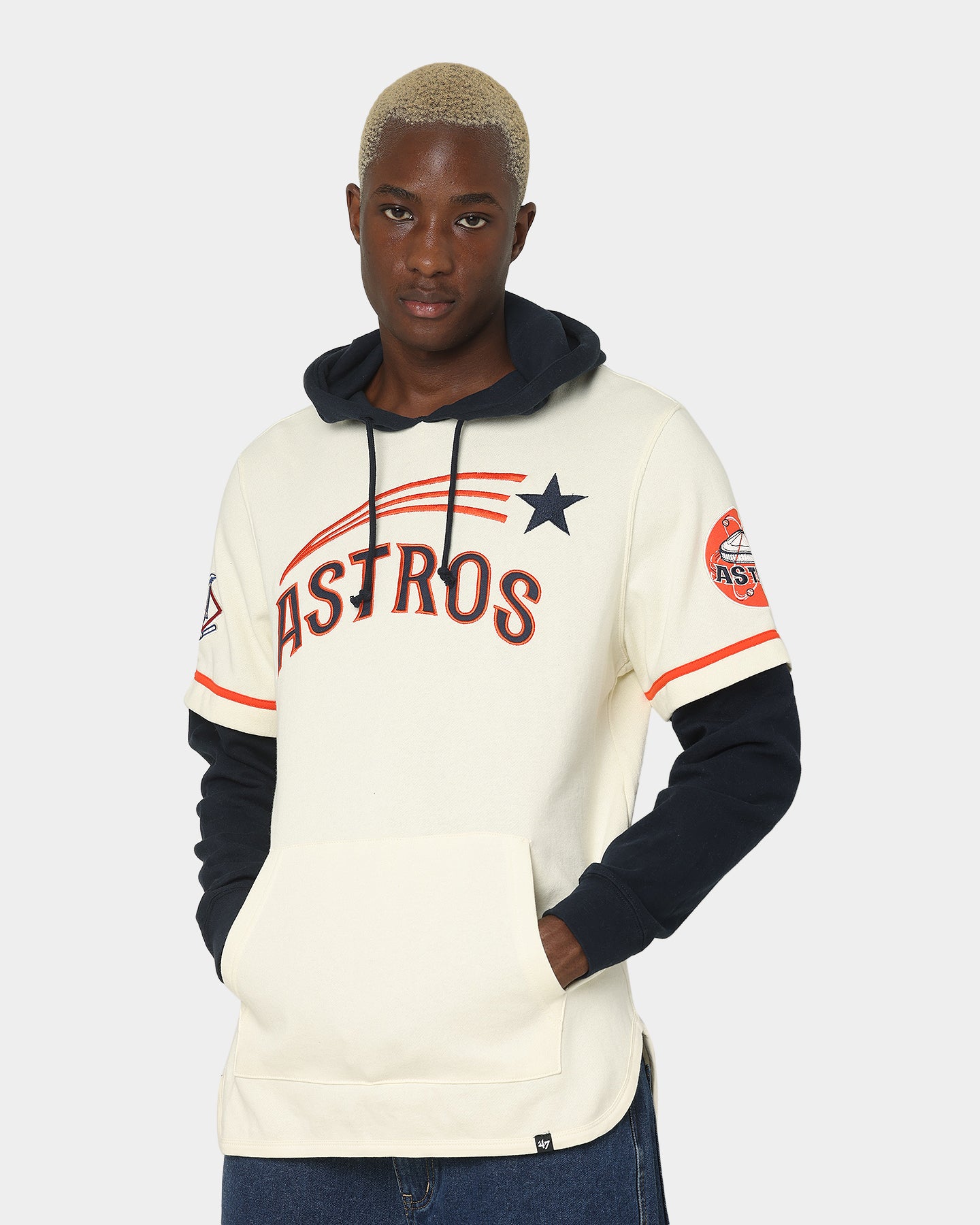 47 Brand Houston Astros Shortstop Hoodie Cream - MLB Officially Licensed Baseball Hooded Sweatshirt for Men & Women - Perfect for Game Day, Casual Wear & Sports Fans