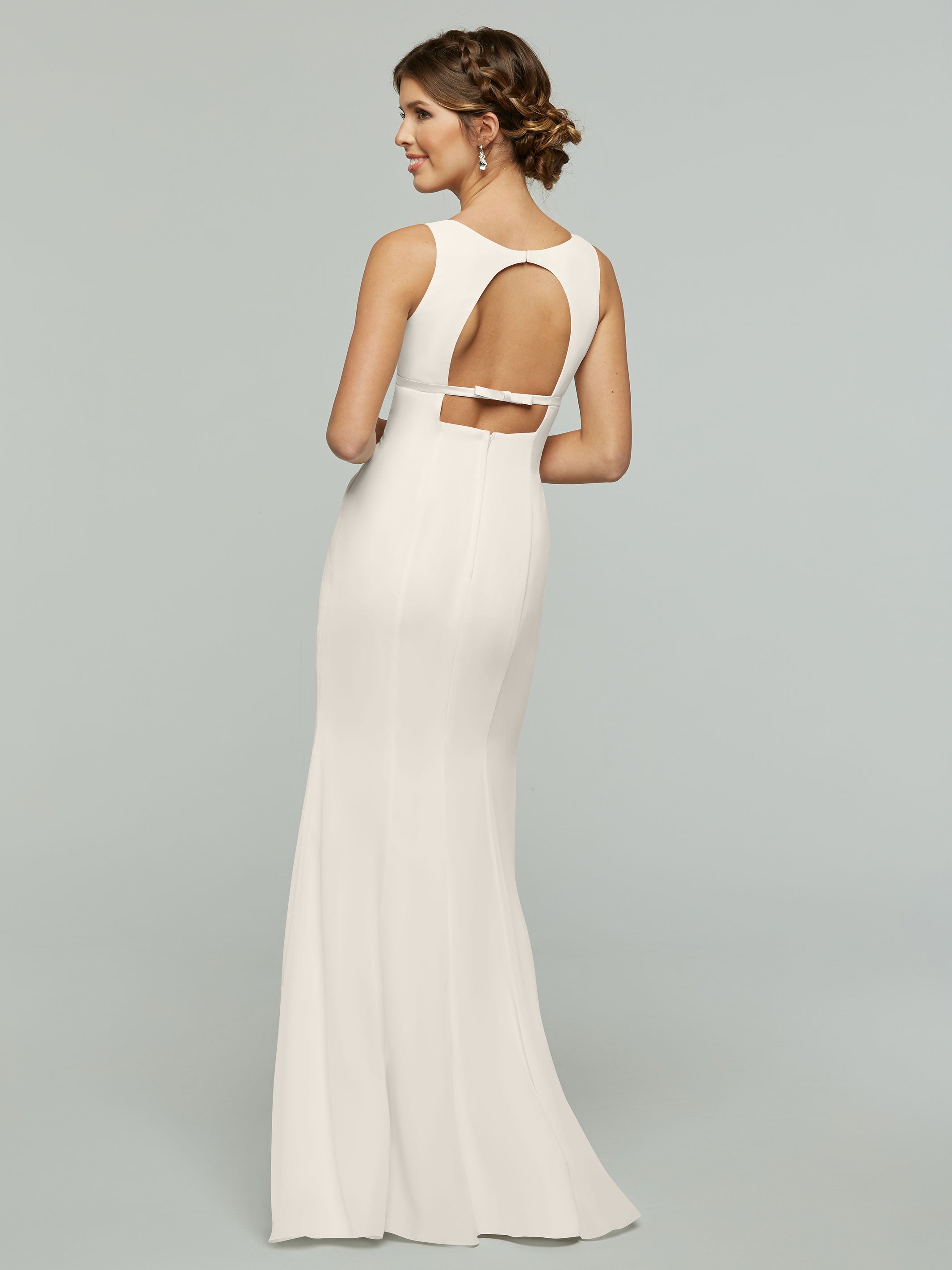 Elegant 80155 Fit and Flare Chiffon Bridesmaid Dress with V-Neck & Satin Ribbon - Perfect for Weddings, Proms, and Formal Events