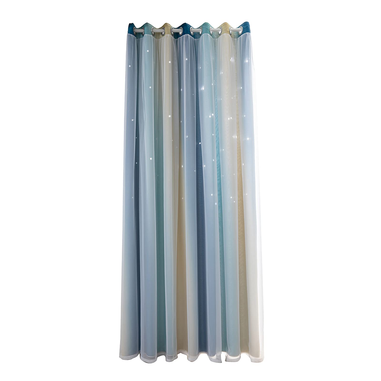 Blue Gradient Star Blackout Polyester Double Layer Sheer Curtains for Living Room - 100x200cm (39x79 inches) - Perfect for Bedroom, Nursery & Home Theater Light Control