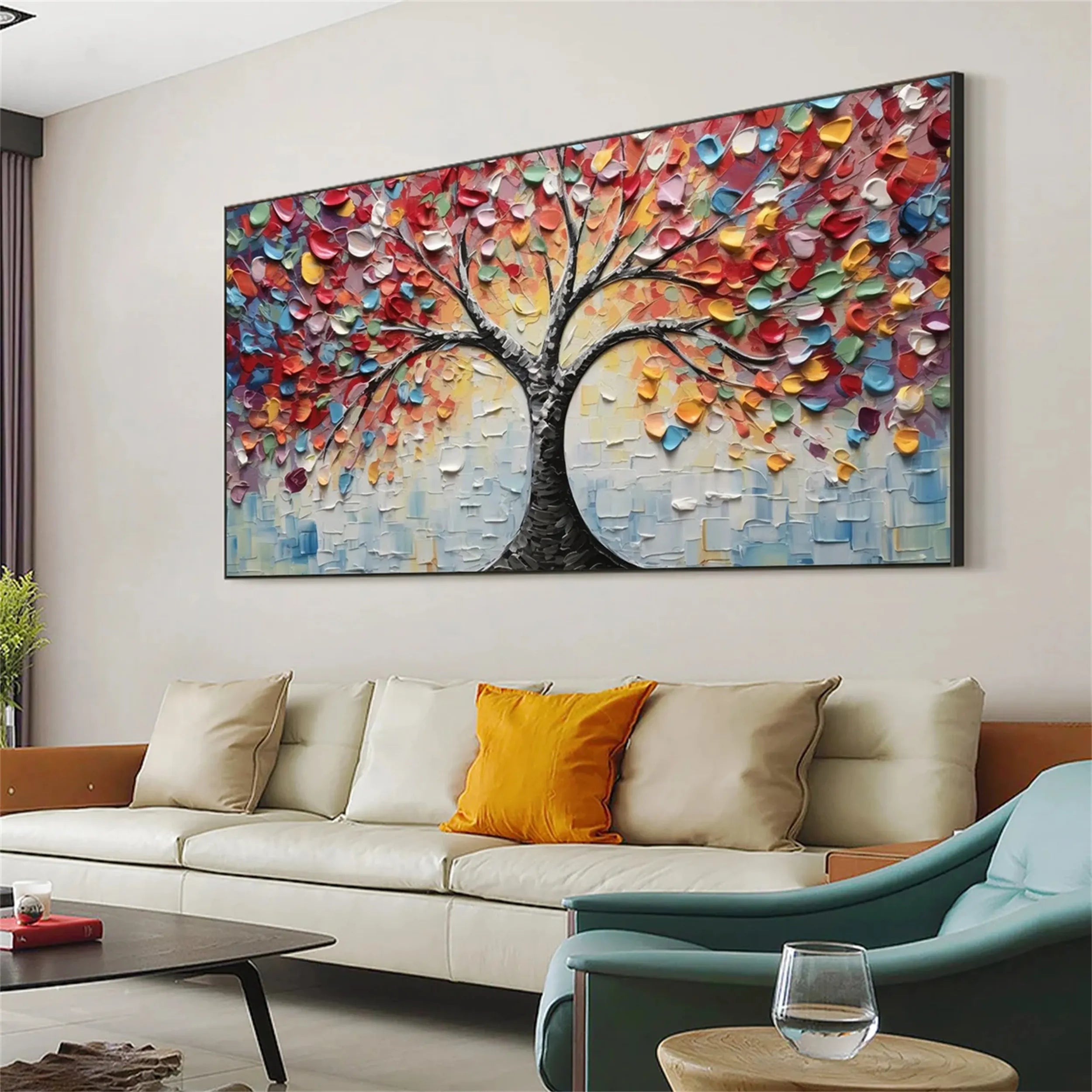 Beautiful Flower and Tree Painting #FT055 - Handmade Canvas Art for Home Decor, Living Room, Bedroom & Office Wall