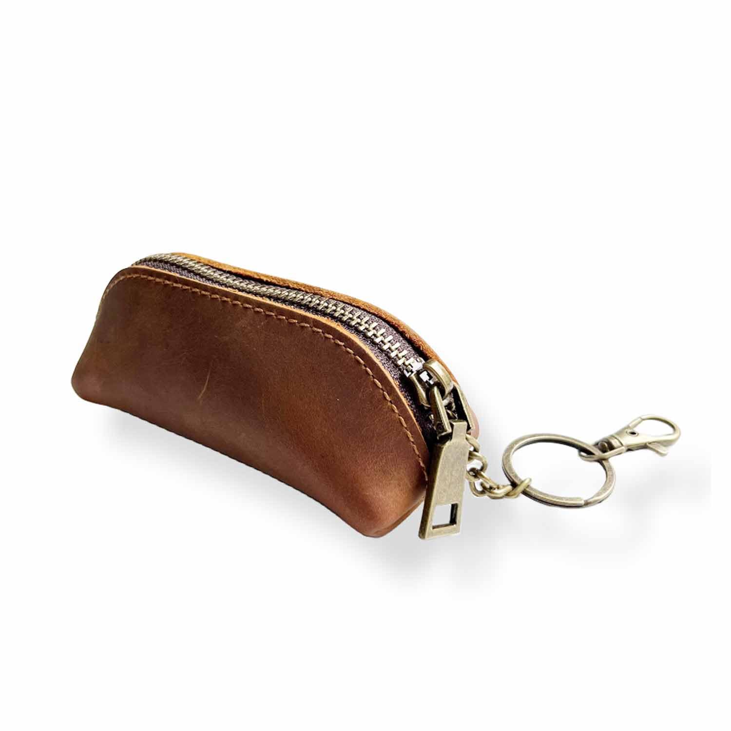 Genuine Leather Coin Purse with Metal Hook & Key Ring - Zipper Coin Wallet for Men & Women - Compact Keychain Holder for Cash, Cards & Keys (Brown) - Perfect for Travel, Daily Use & Gift Giving