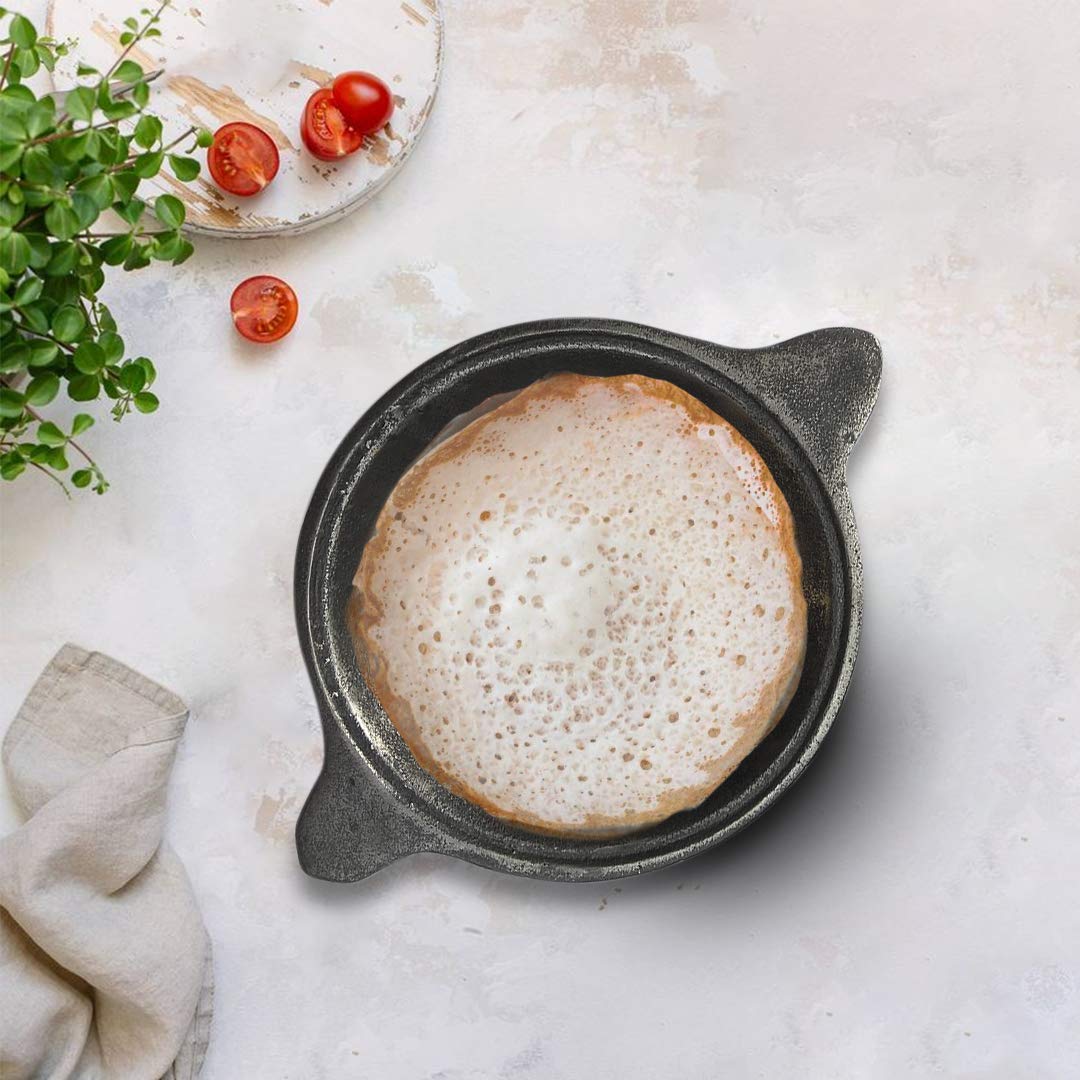 Pre-Seasoned 27cm Cast Iron Appam Pan - Non-Stick, Durable & Rust-Resistant for Perfect South Indian Pancakes - Ideal for Home Cooking, Breakfast & Traditional Dishes