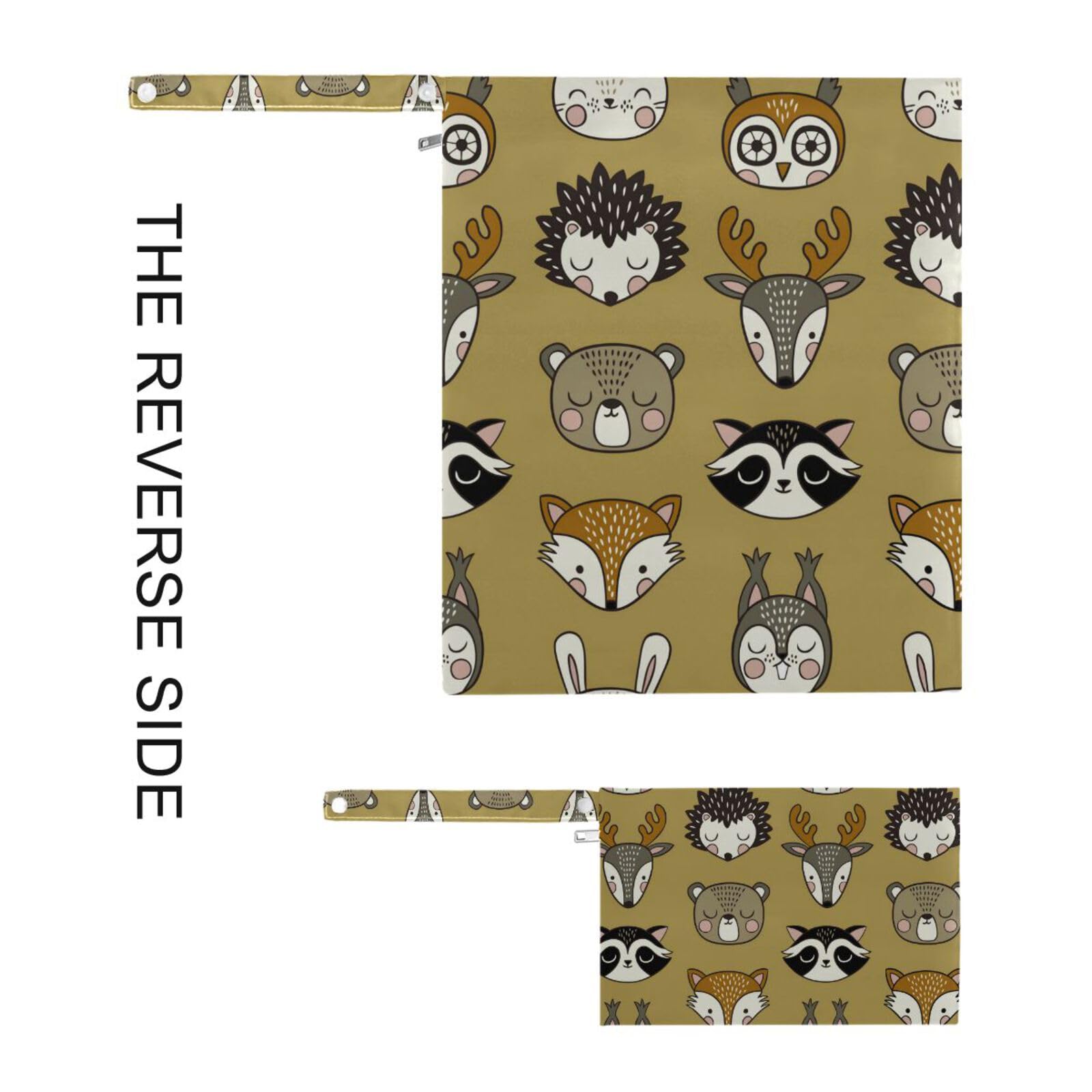 Waterproof Reusable Wet Dry Bags with Two Zippered Pockets - Cute Woodland Animals (Owl & Bear) Design - Perfect for Baby Diapers, Swimsuits & Dirty Clothes - Ideal for Travel, Beach, Pool & Gym - 2 Pack Baby Stroller Accessories & Storage Solution