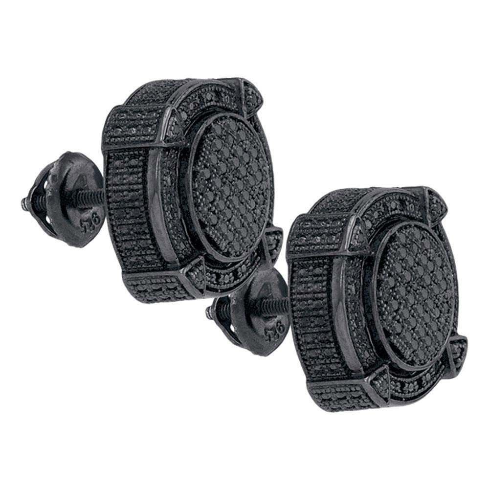 Dazzlingrock Black Diamond Men's Stud Earrings - Round Black Plated Sterling Silver Earrings for Men | Perfect for Gifts, Weddings & Formal Occasions