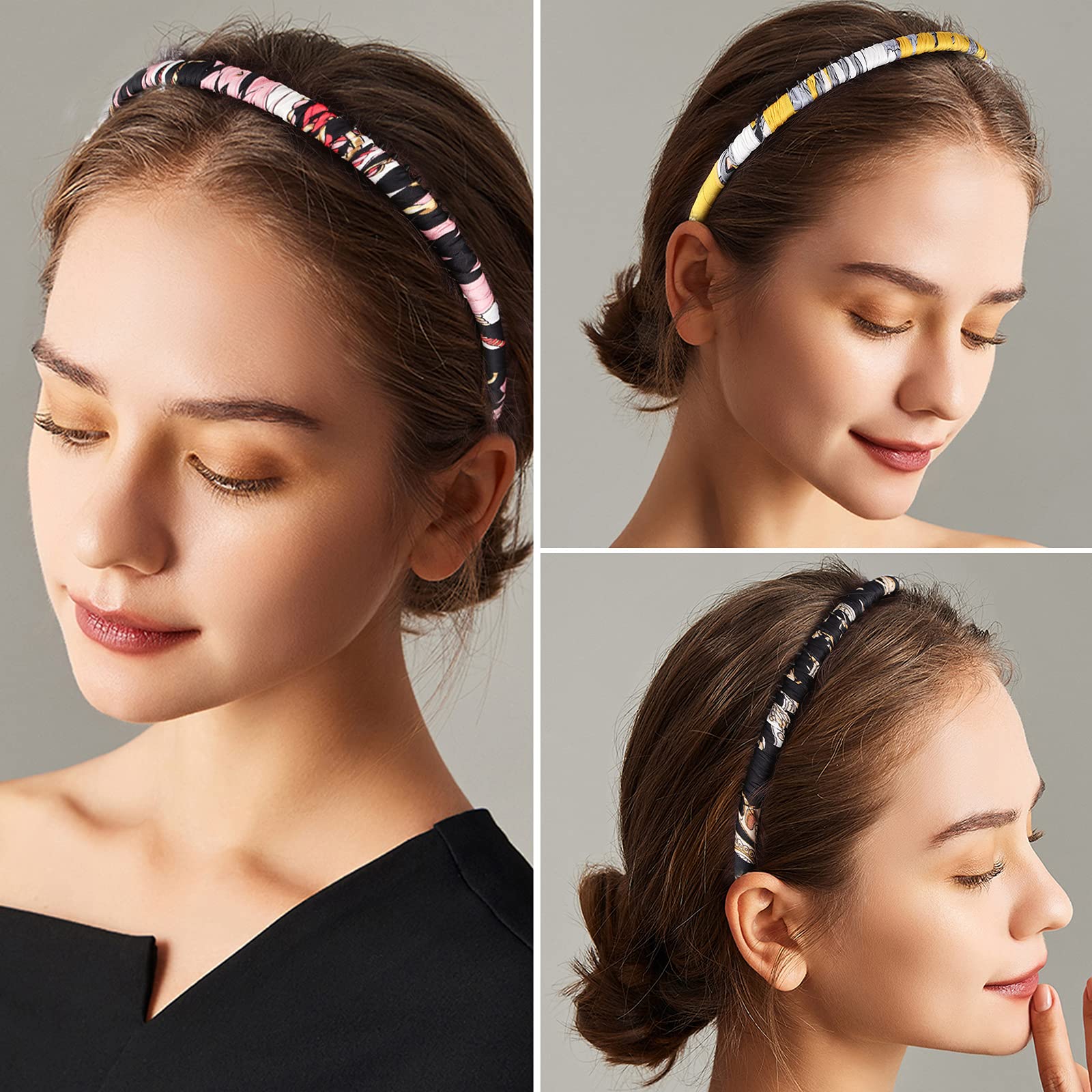 AMCAMI 6-Pack Non-Slip Resin Headbands for Women - Thin Hair Bands with Teeth for Makeup, Washing Face & Styling - Perfect Hair Accessories for Girls & Women (Gym, Yoga, Spa, Home Use)