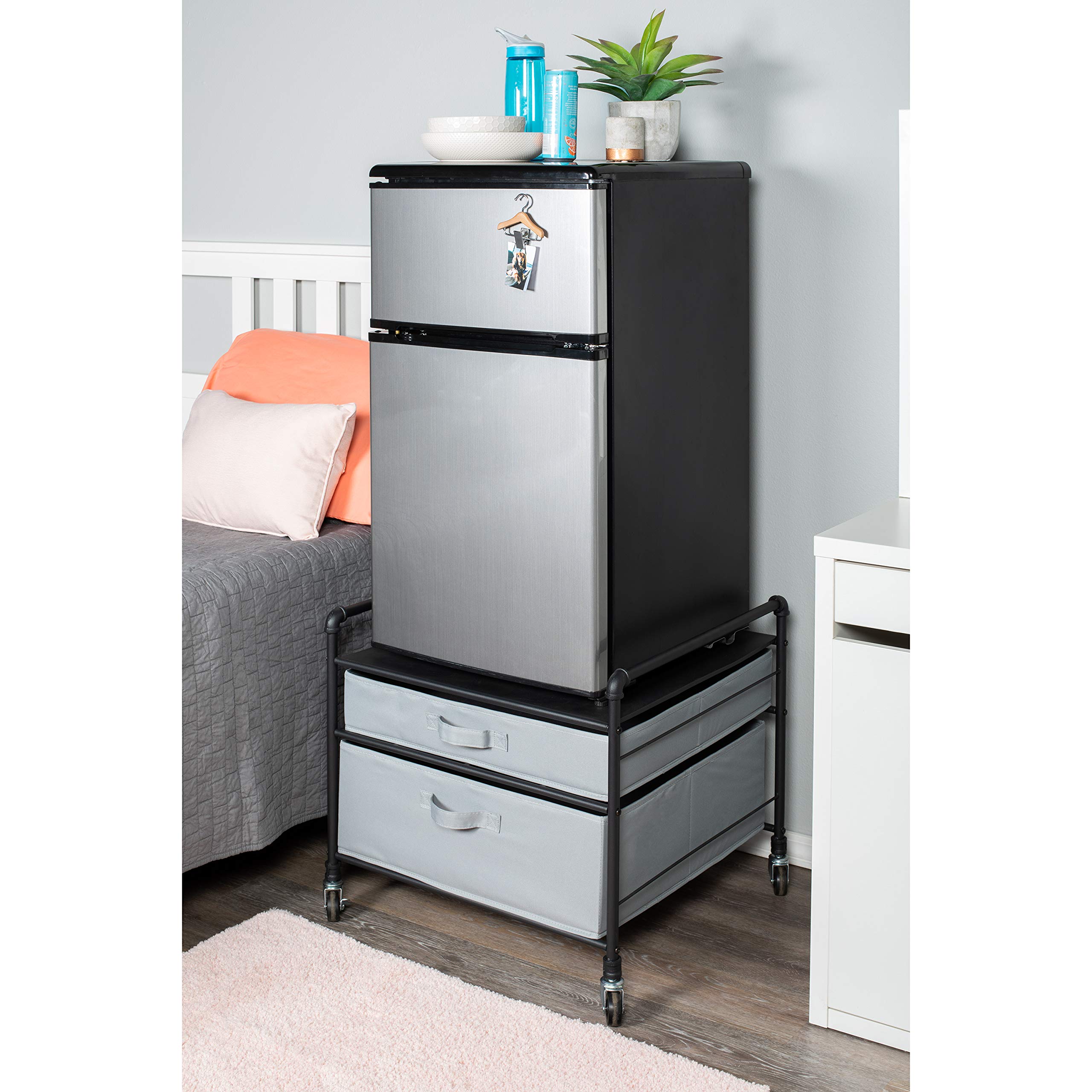 Premium Fridge Stand Organizer with Gray Drawers - Space Saving Kitchen Storage Solution for Refrigerator Organization - Perfect for Pantry, Spice, and Snack Storage