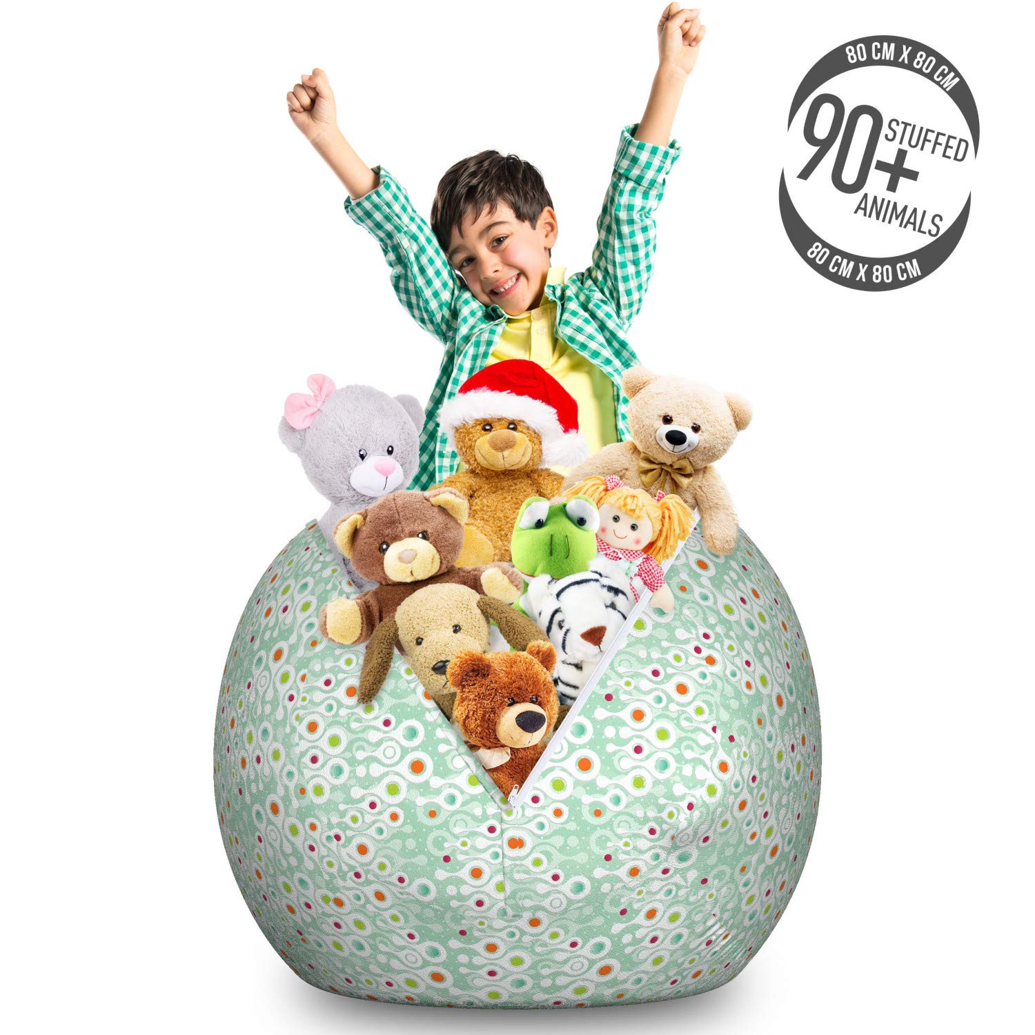 Ambesonne Large Washable Toy Storage Bag Chair - Abstract Dotted Shapes on Aquatic Background, Stuffed Animal Organizer for Kids Room (Almond Green/Mint Green) | Perfect for Playroom, Nursery & Bedroom Organization