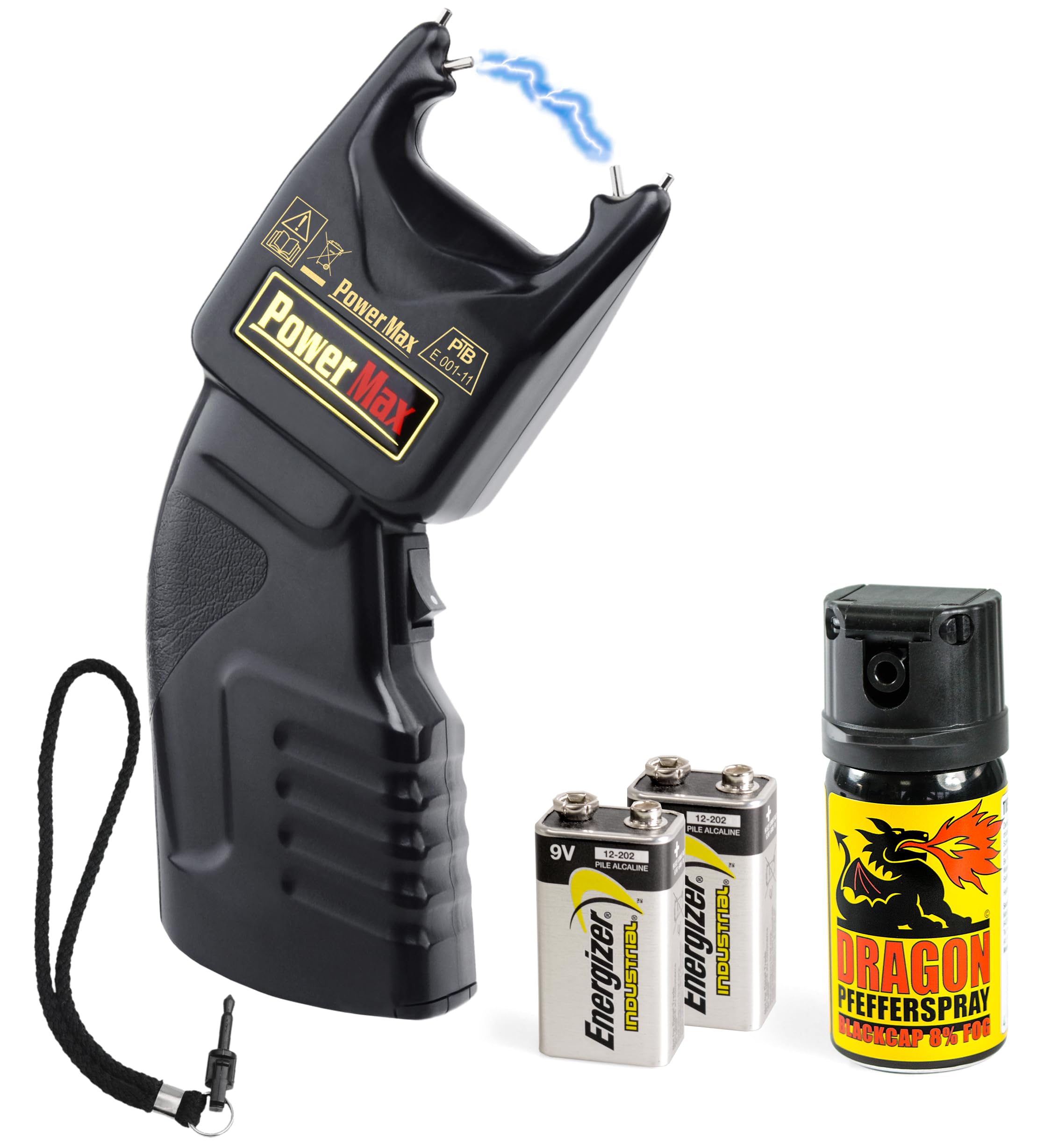 PTB 500,000 Volt Stun Gun with Batteries & Dragon Pepper Spray - High Voltage Self Defense Tool for Personal Safety, Home Protection, and Outdoor Security