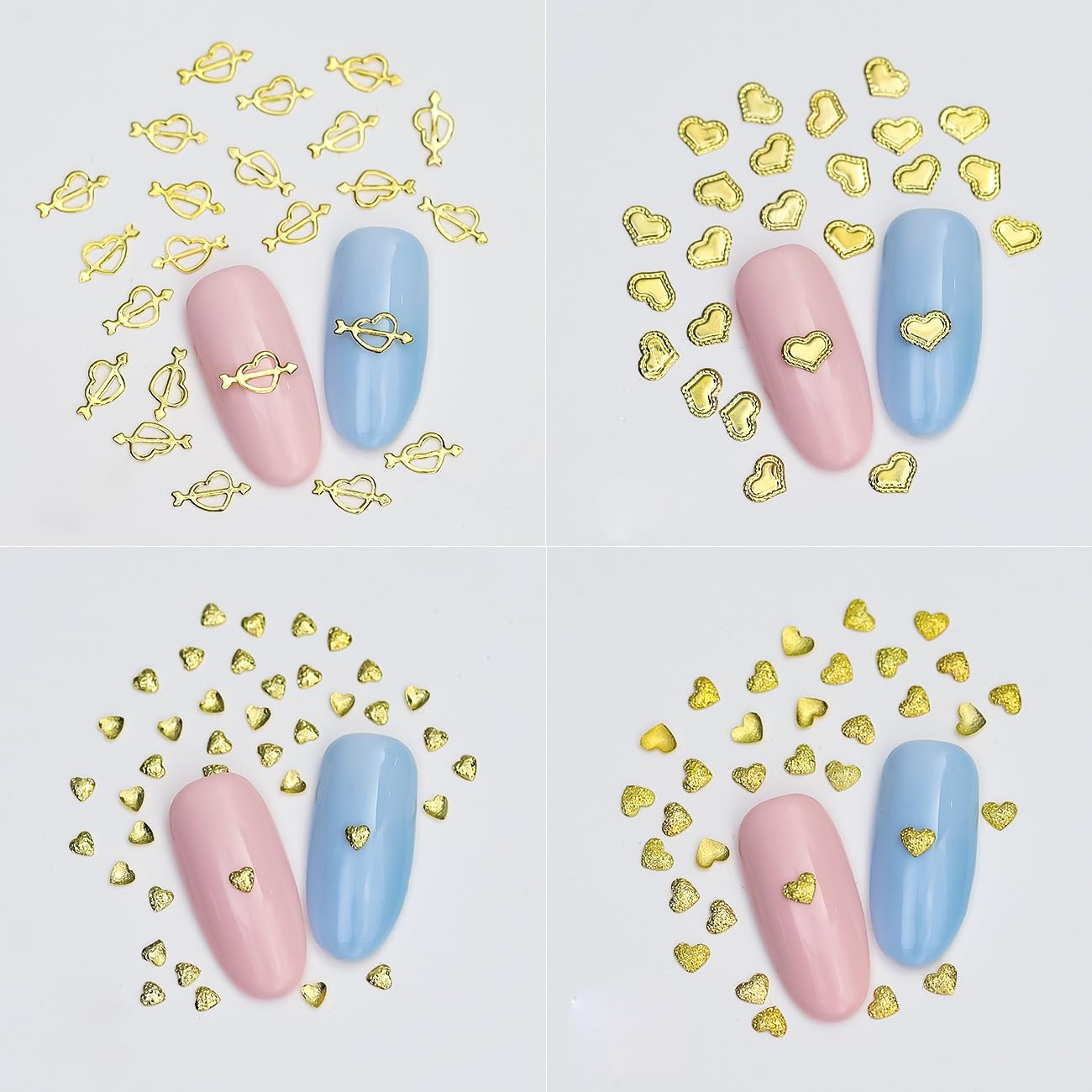 3D Gold Love Heart Nail Charms - Metallic Hollow Star & Heart Nail Art Accessories for Valentine's Day - Rhinestones Studs & Jewelry Gems for Manicure Decorations - Perfect for DIY Nails, Bridal Parties, and Special Occasions