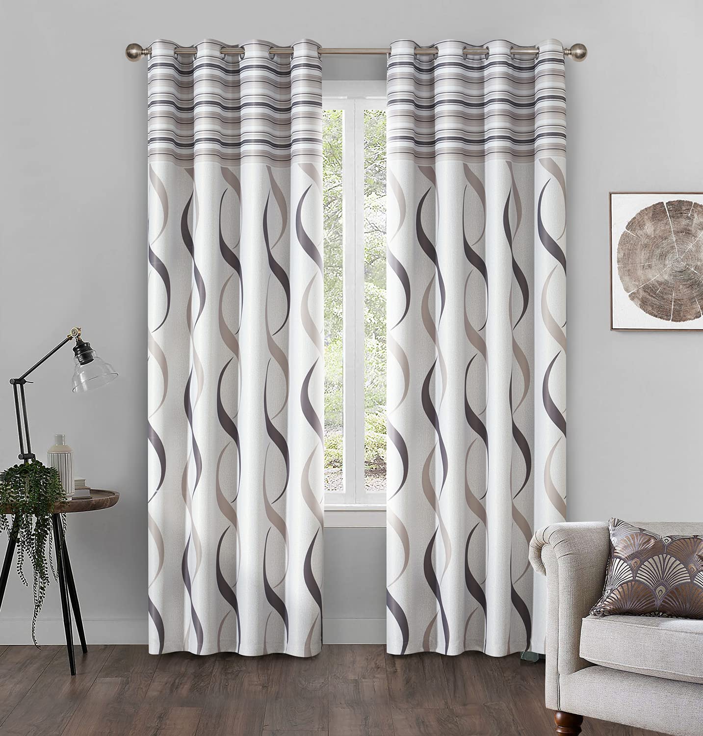 Blackout Curtains for Bedroom - Dreaming Casa Strapped Wave Grommet Window Drapes (2 Panels, 52